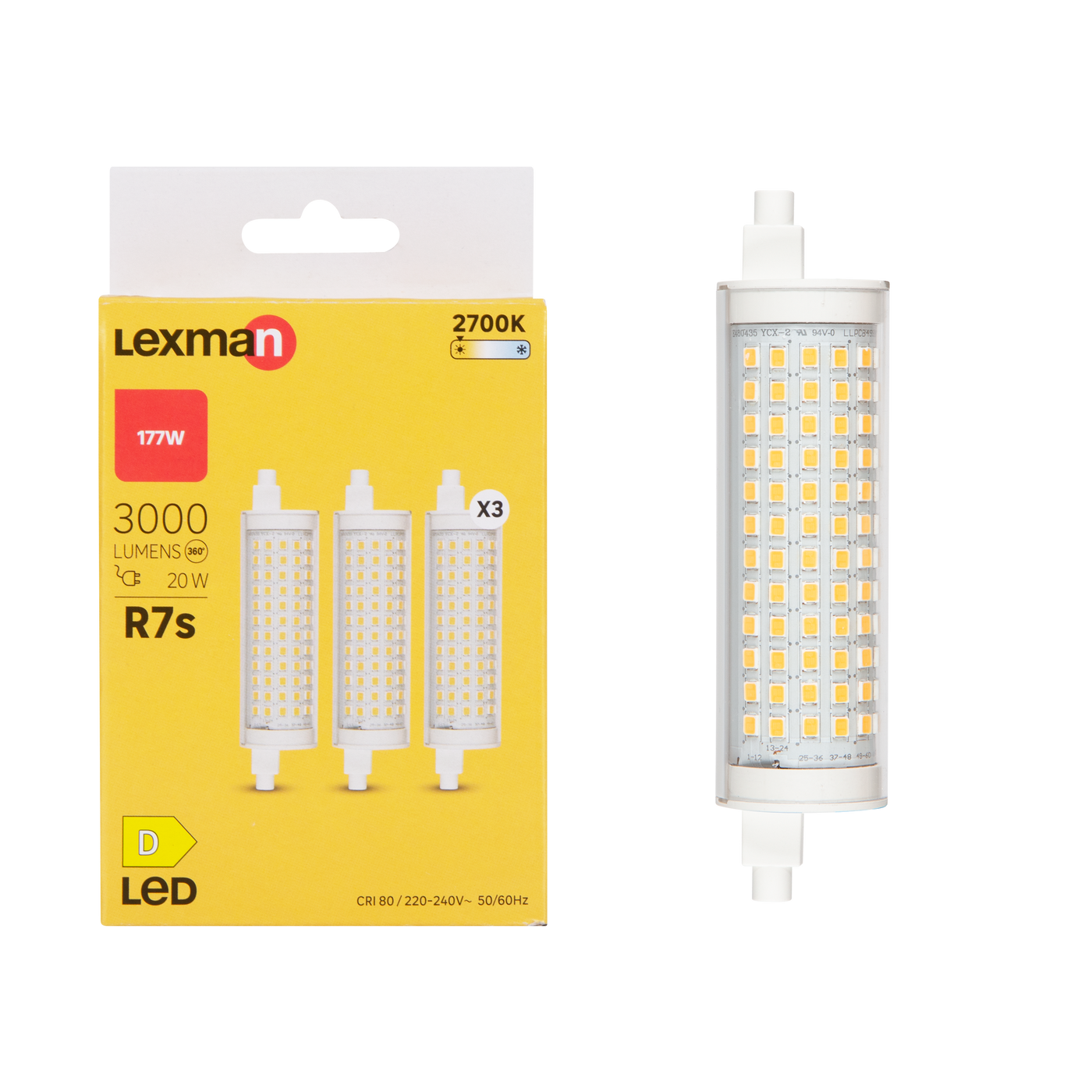 3 LED BULBS R7S=177W 118MM WARM LIGHT
