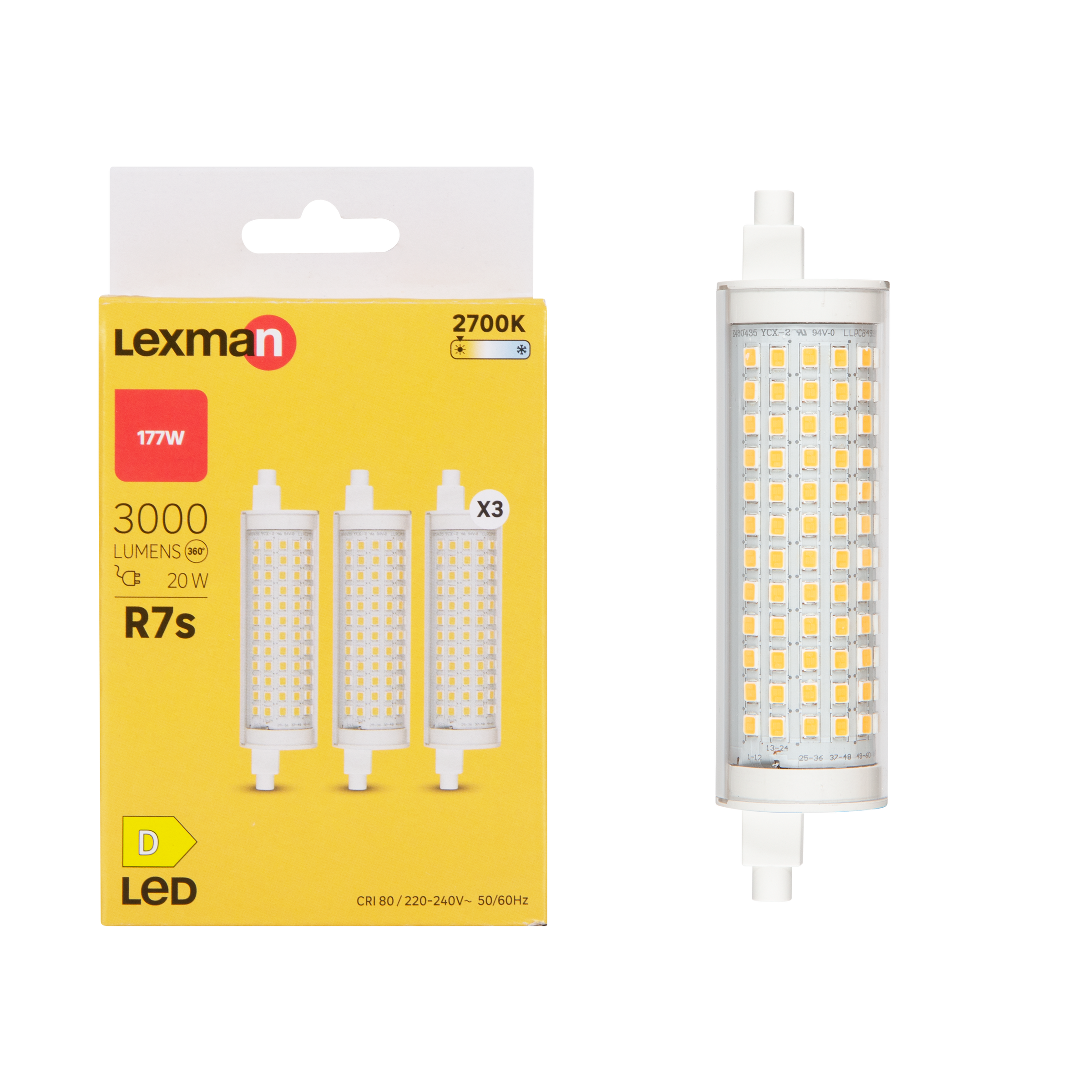3 LED BULBS R7S=177W 118MM WARM LIGHT