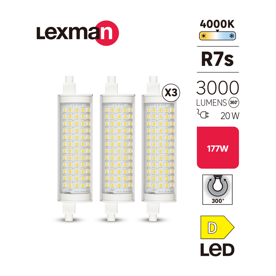 3 LED BULBS R7S=177W 118MM NATURAL LIGHT