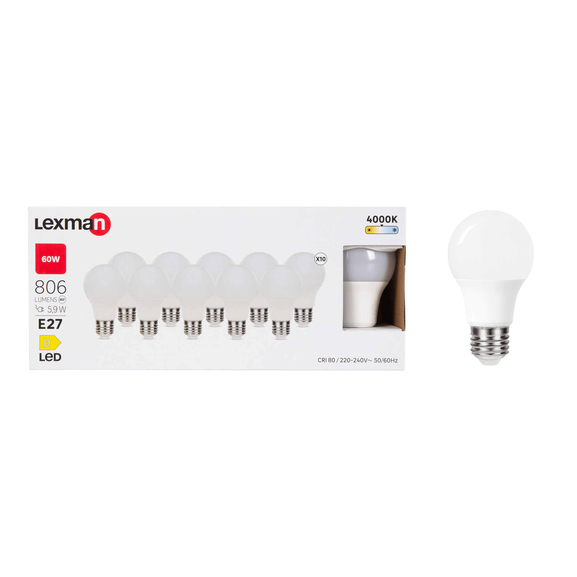 Bricocenter 10 LED BULBS E27 =60W FROSTED DROP NATURAL LIGHT