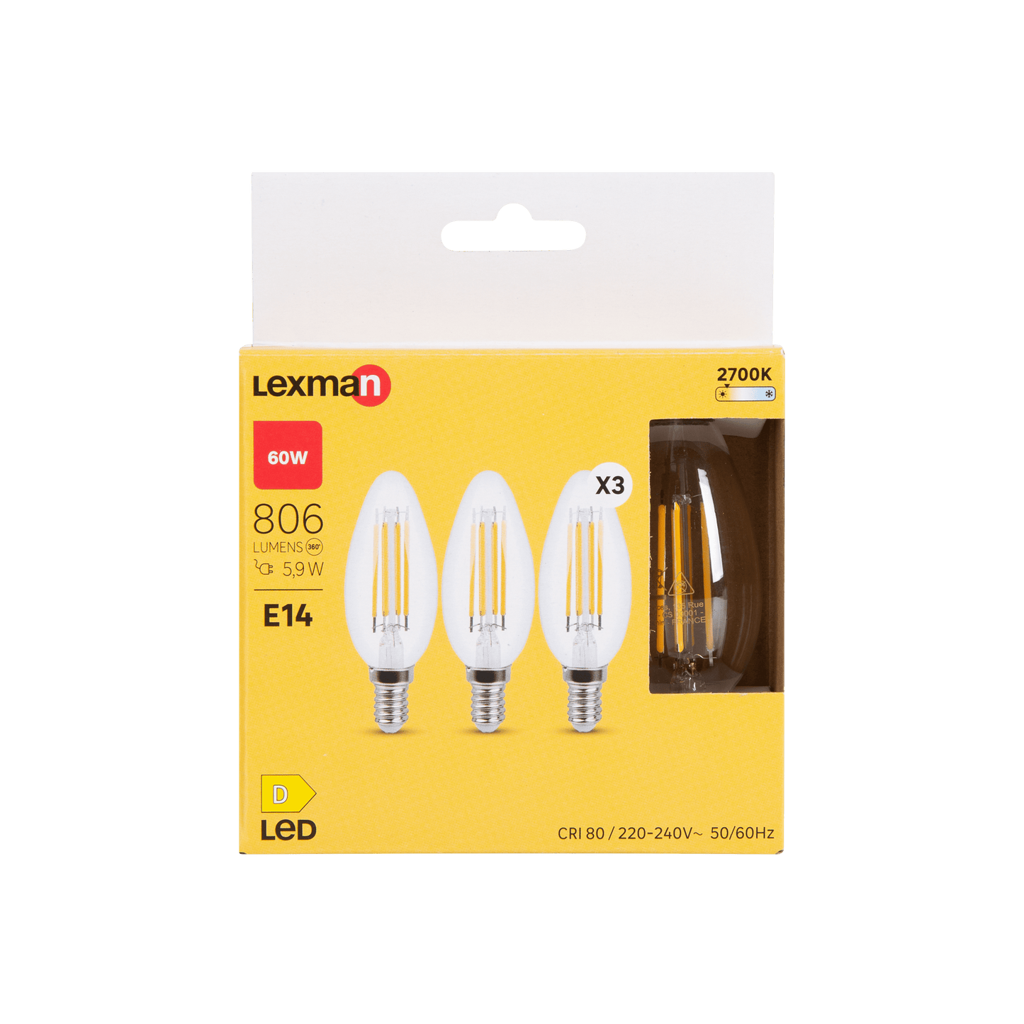 3 LED BULBS E14=60W CANDLE CLEAR WARM LIGHT