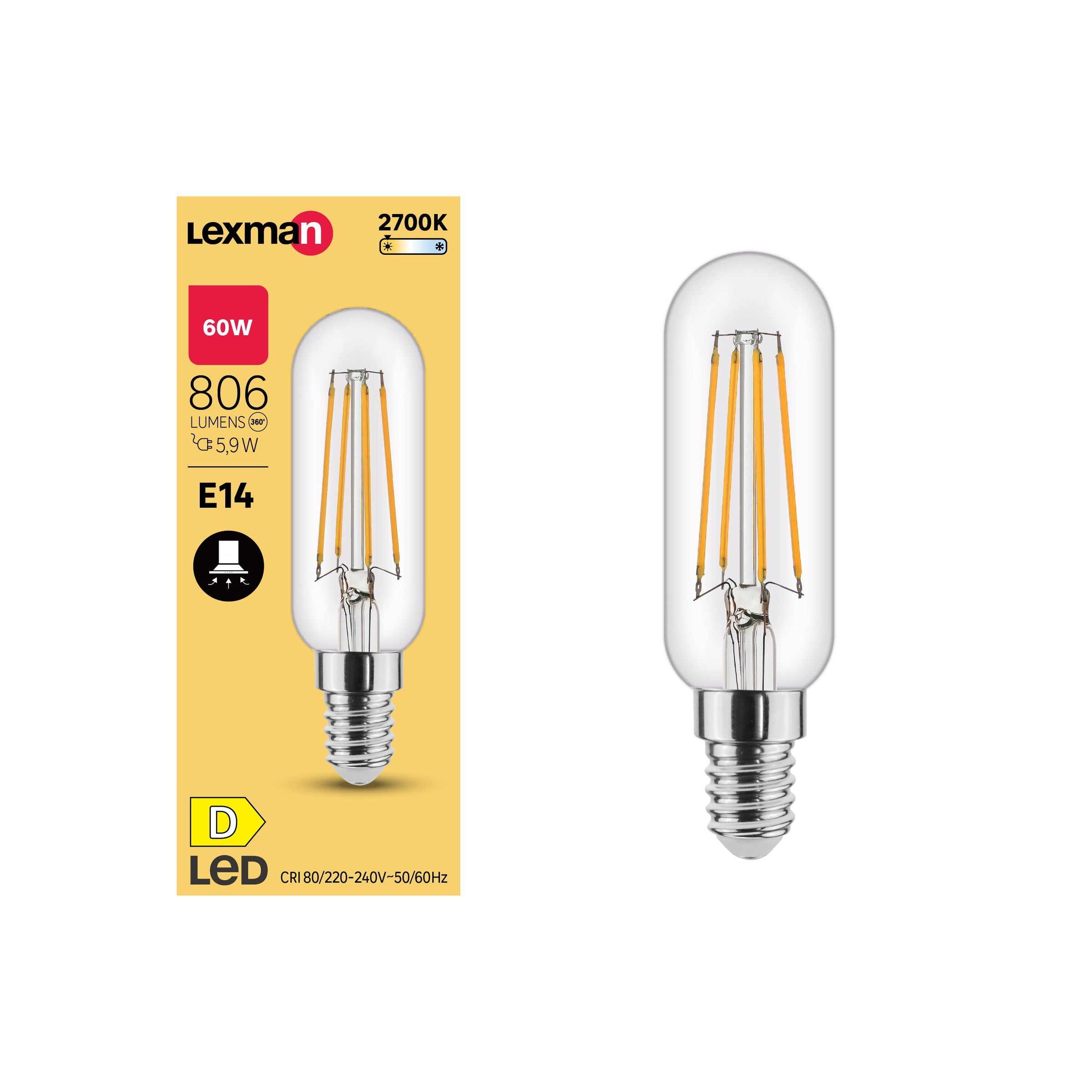 LED BULB T25 E14=60W CLEAR WARM LIGHT FOR HOOD