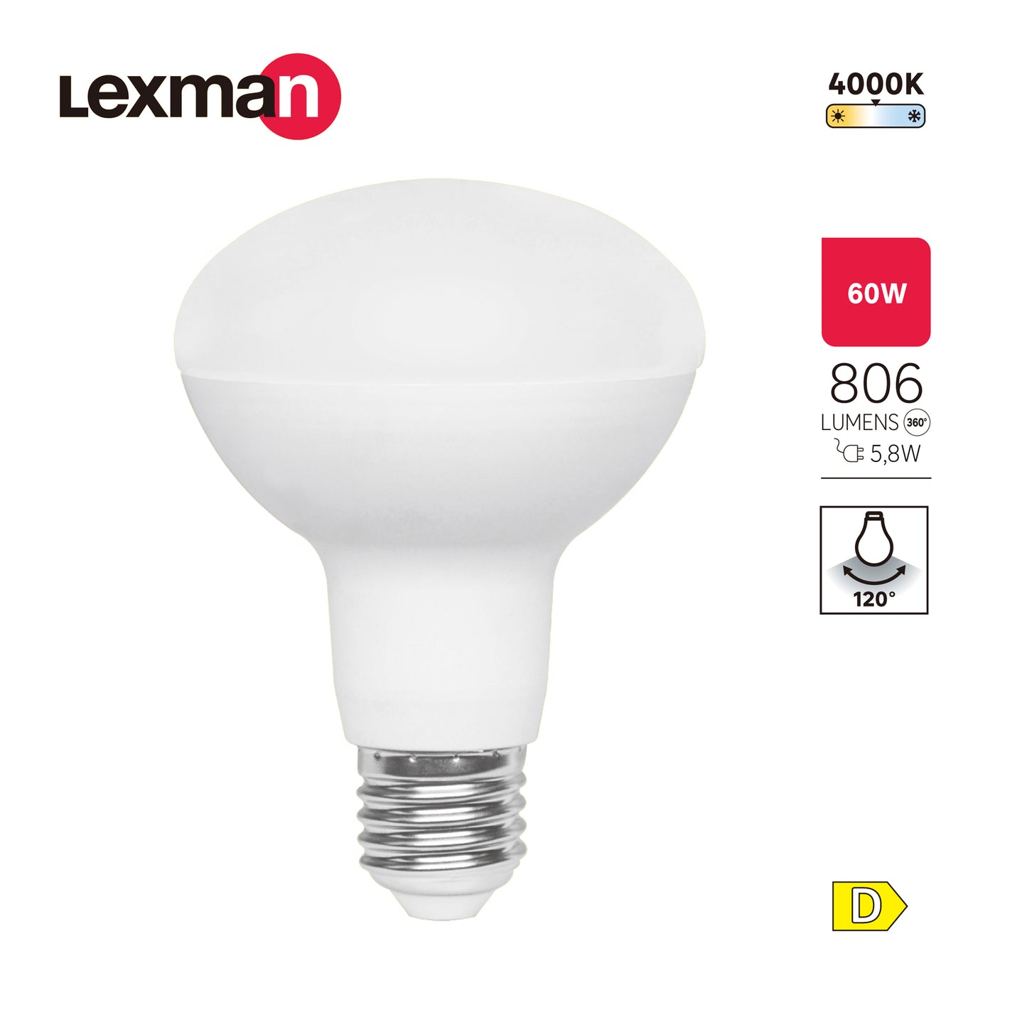 LED BULB E27=60W R80 NATURAL LIGHT