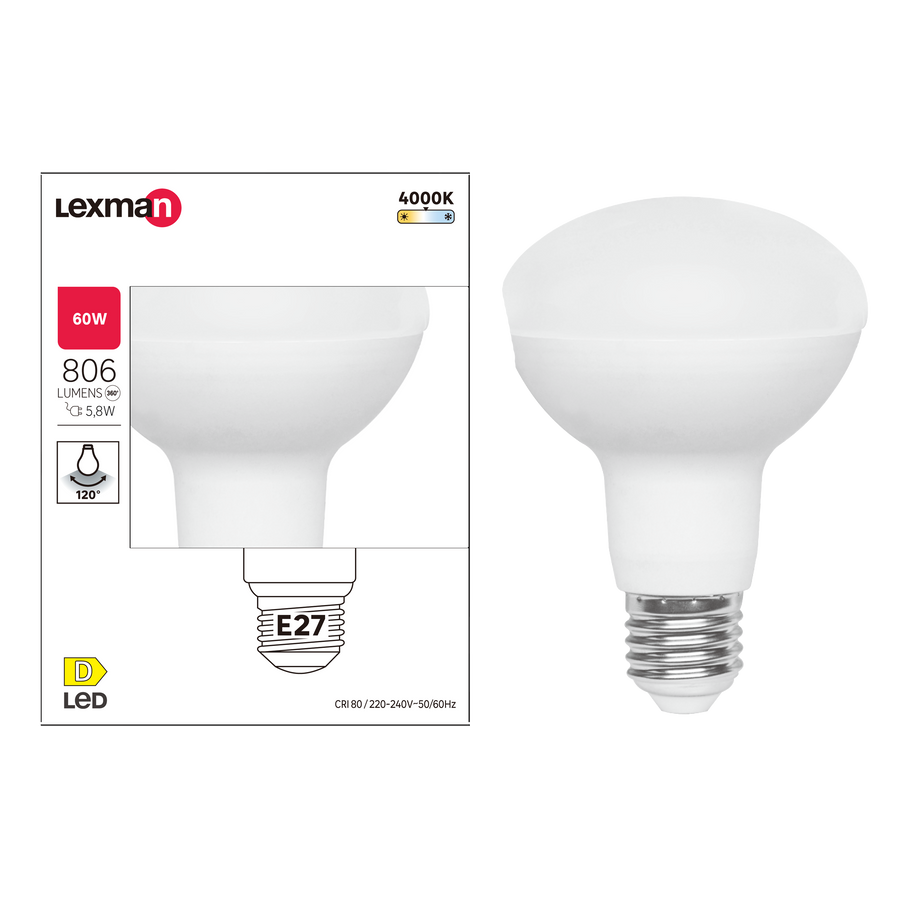 LED BULB E27=60W R80 NATURAL LIGHT