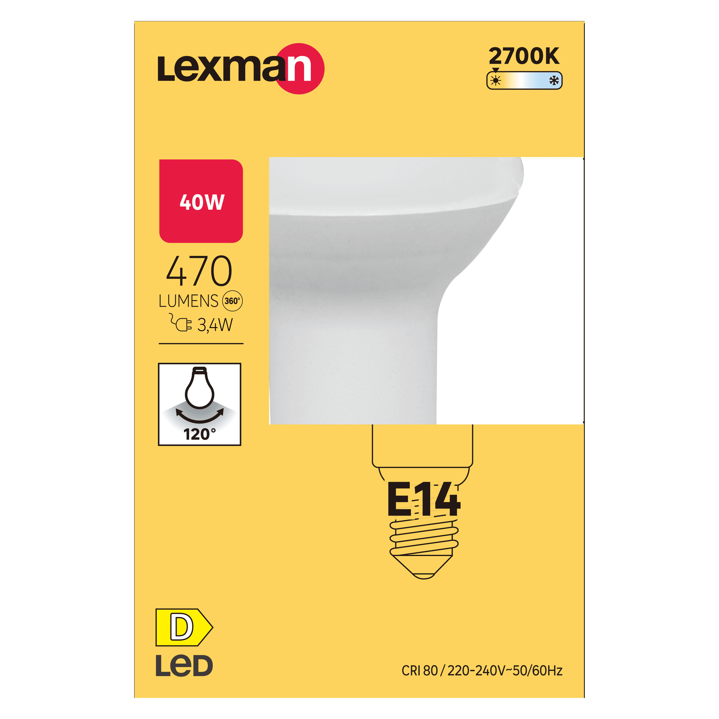 LED BULB E14=40W R50 WARM LIGHT