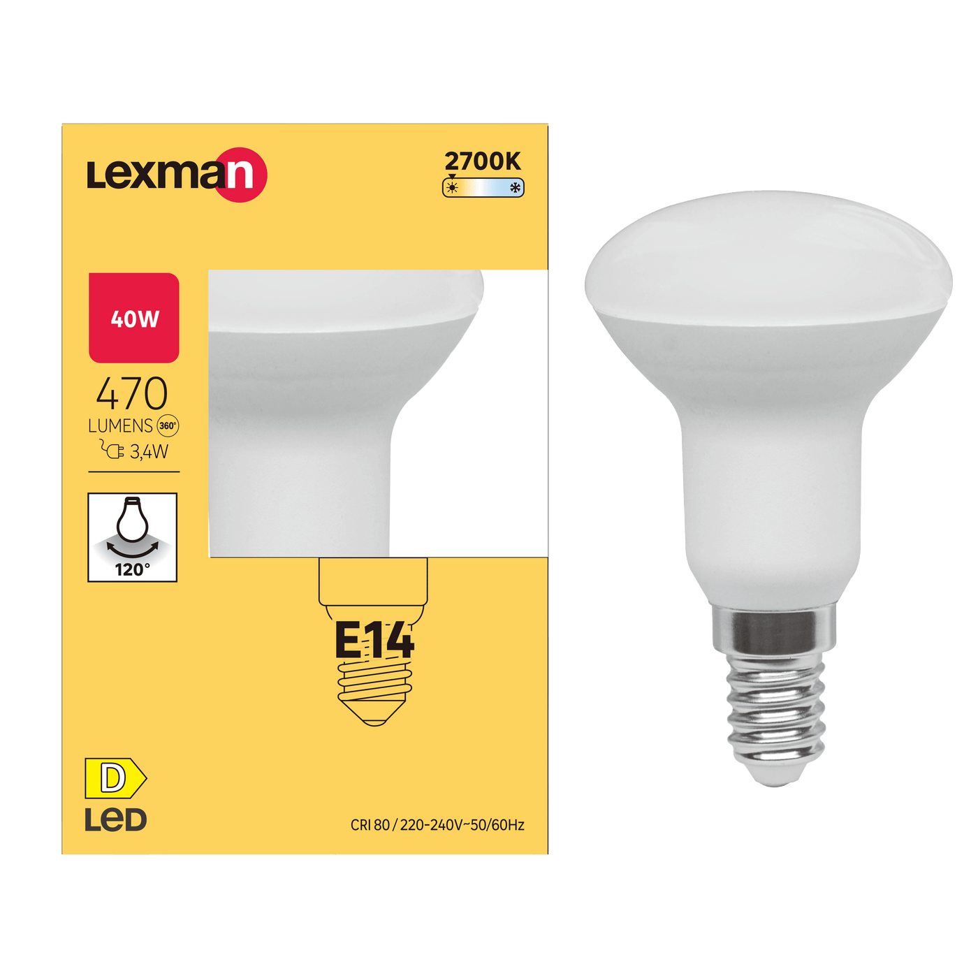 LED BULB E14=40W R50 WARM LIGHT