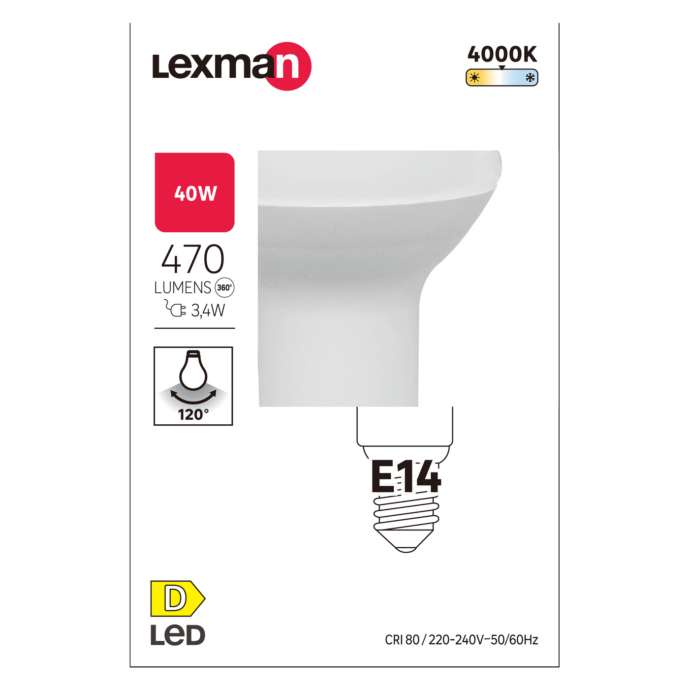 LED BULB E14=40W R50 NATURAL LIGHT