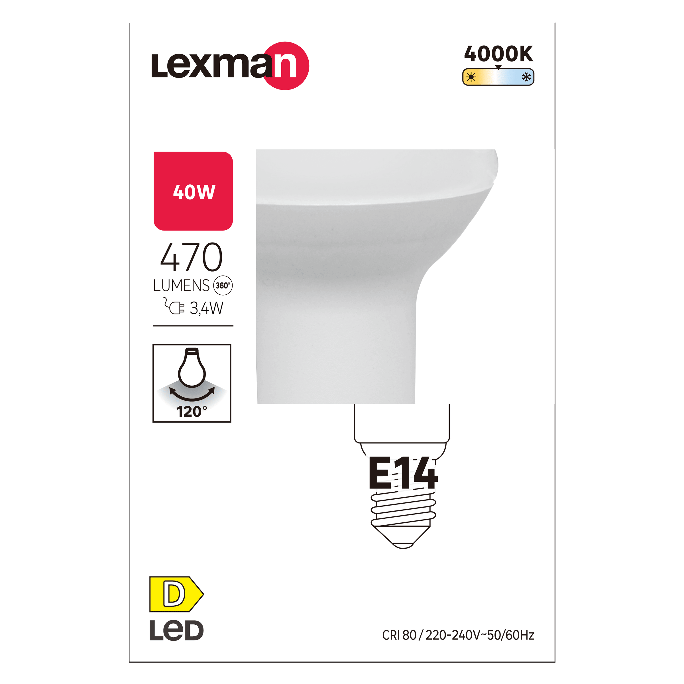 LED BULB E14=40W R50 NATURAL LIGHT