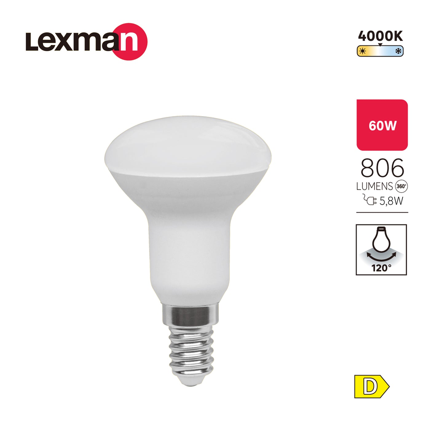 LED BULB E14=60W R50 NATURAL LIGHT