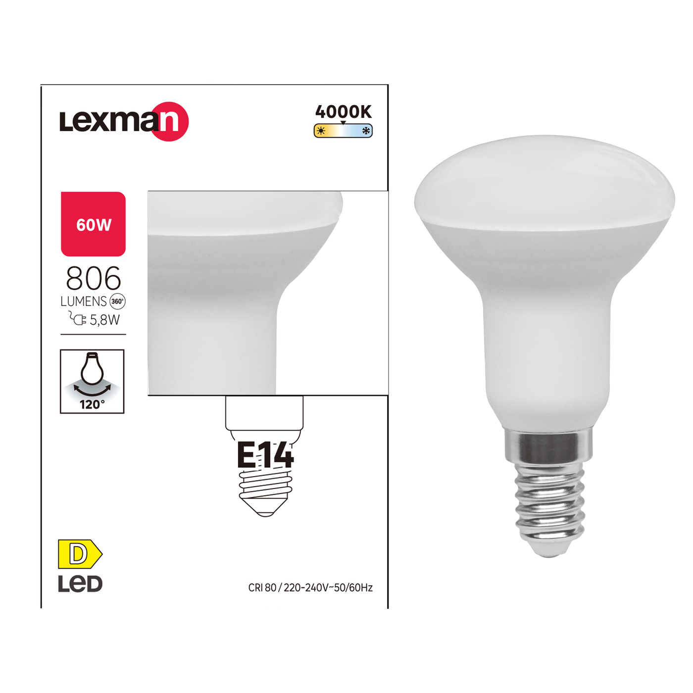 LED BULB E14=60W R50 NATURAL LIGHT