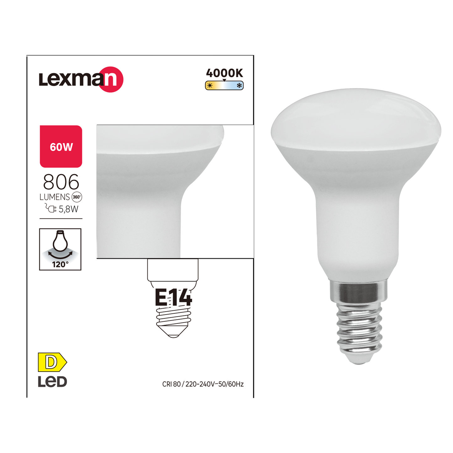 LED BULB E14=60W R50 NATURAL LIGHT