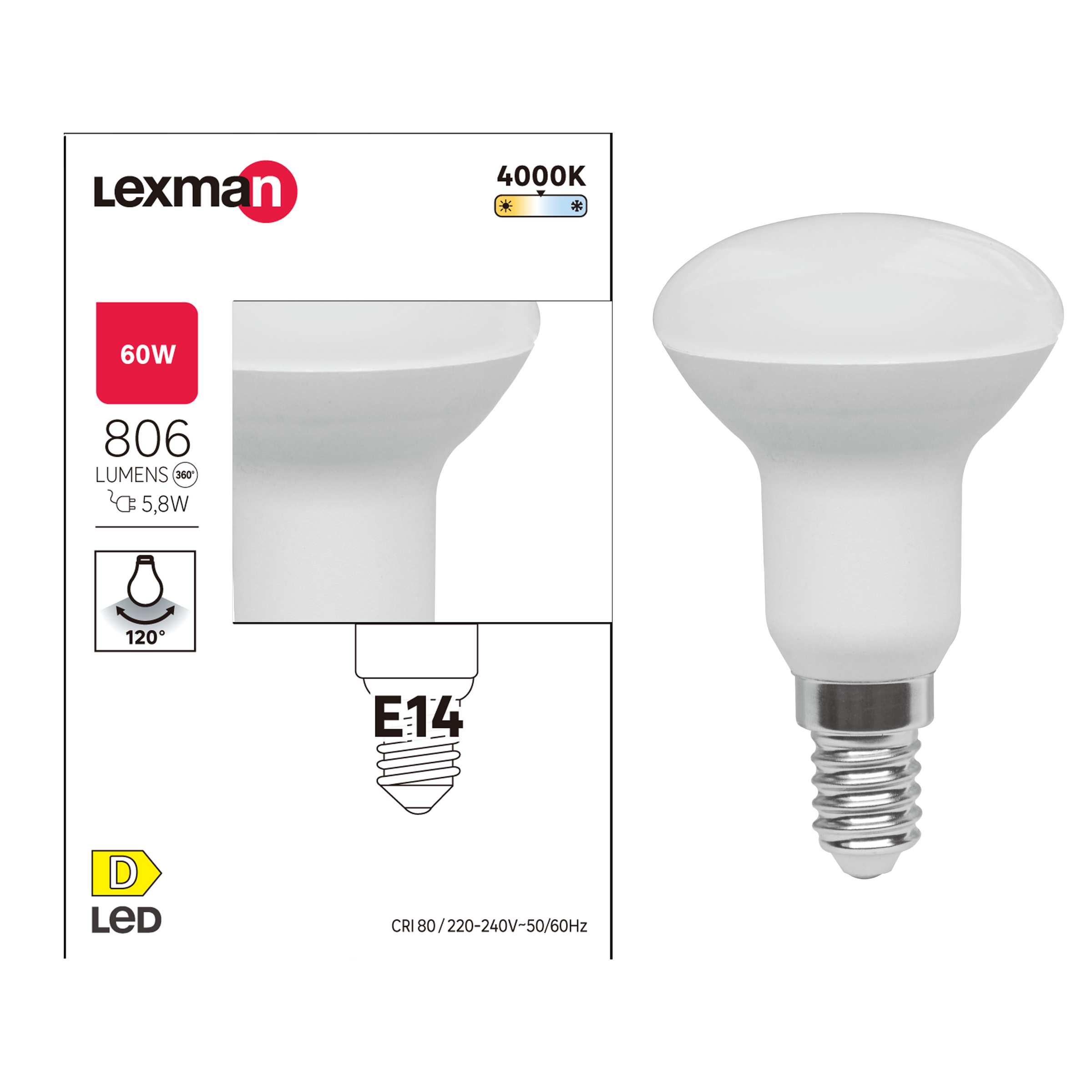 LED BULB E14=60W R50 NATURAL LIGHT