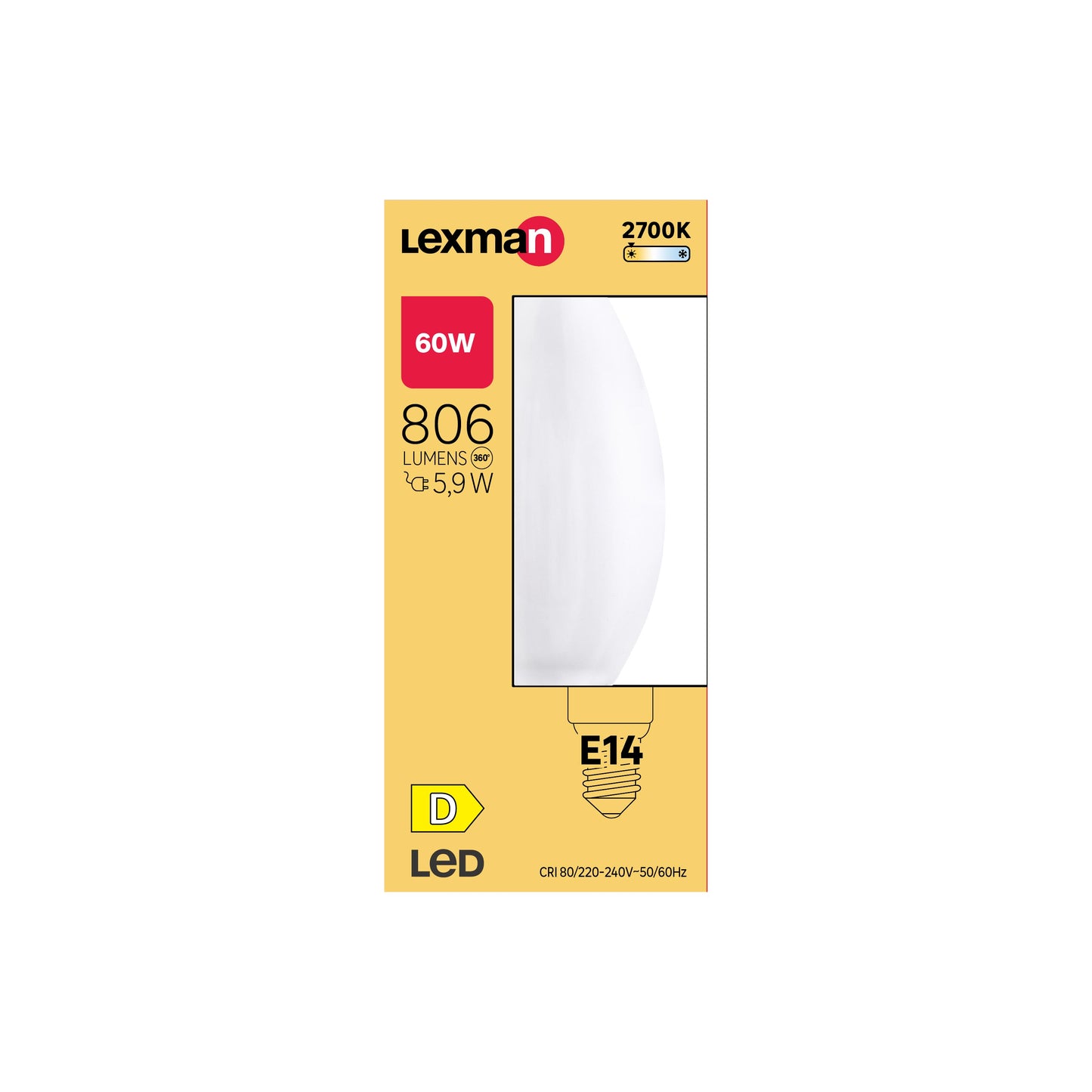 LED BULB E14=60W CANDLE FROSTED WARM LIGHT
