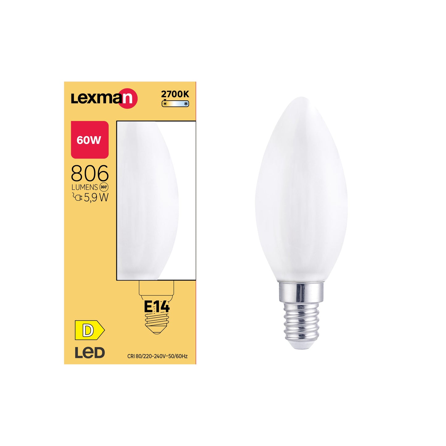 LED BULB E14=60W CANDLE FROSTED WARM LIGHT