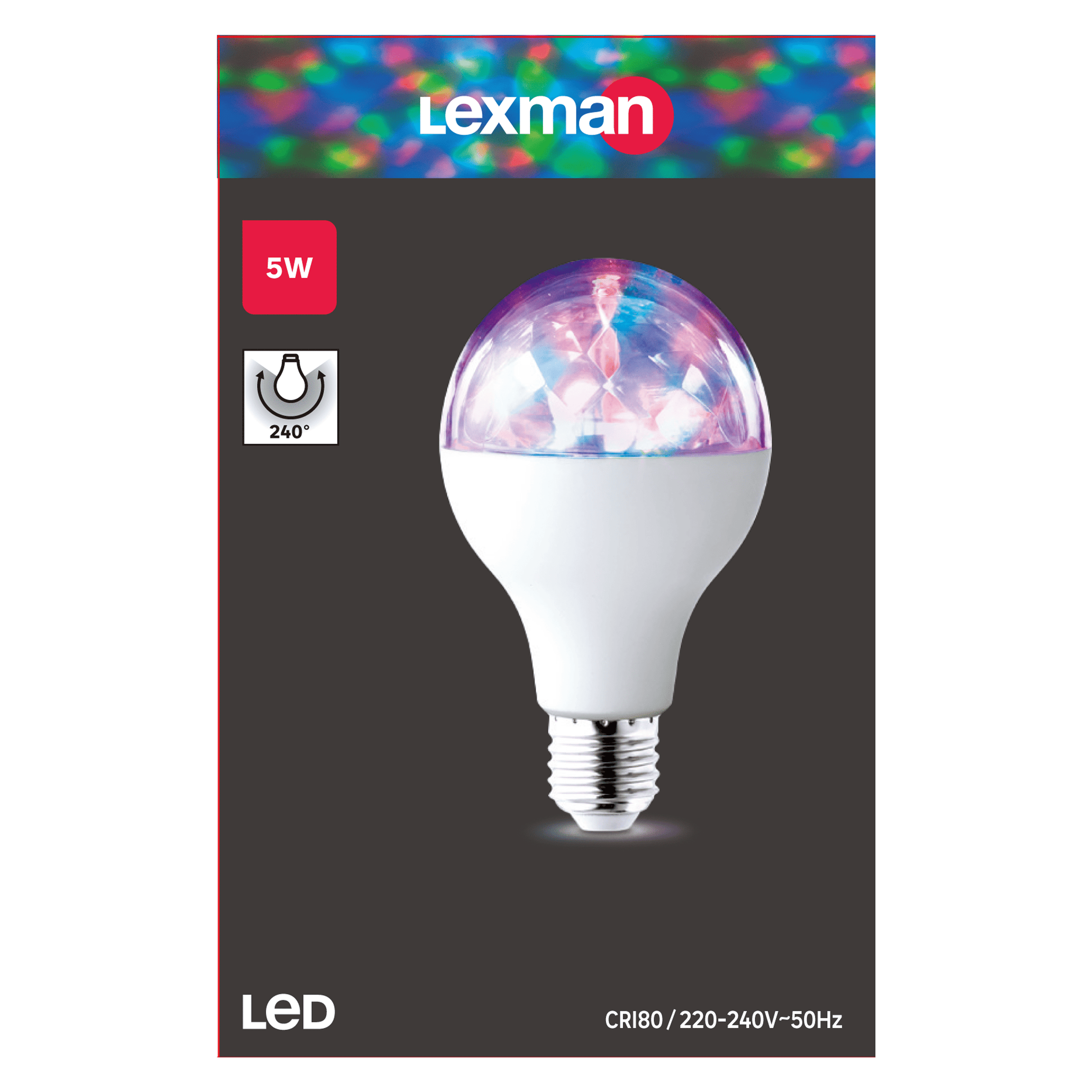 E27 5W multicoloured globe LED bulb