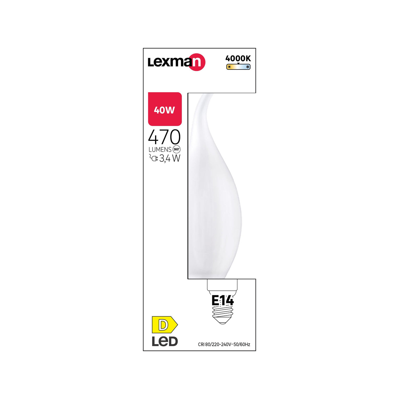 LED BULB E14 =40W FROSTED FLAME NATURAL LIGHT