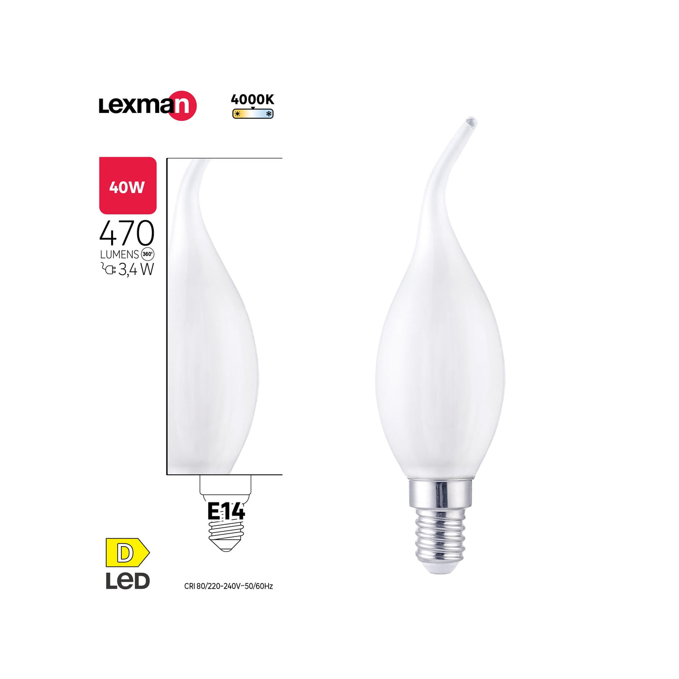 LED BULB E14 =40W FROSTED FLAME NATURAL LIGHT