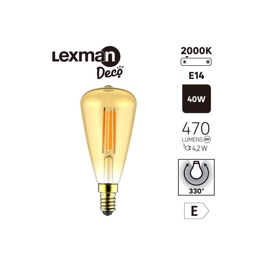 LAMPADINA DECORATIVA LED E14=40W AMBRATA  LUCE CALDA