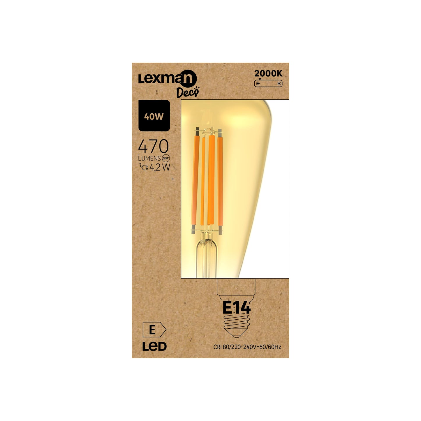 LAMPADINA DECORATIVA LED E14=40W AMBRATA  LUCE CALDA