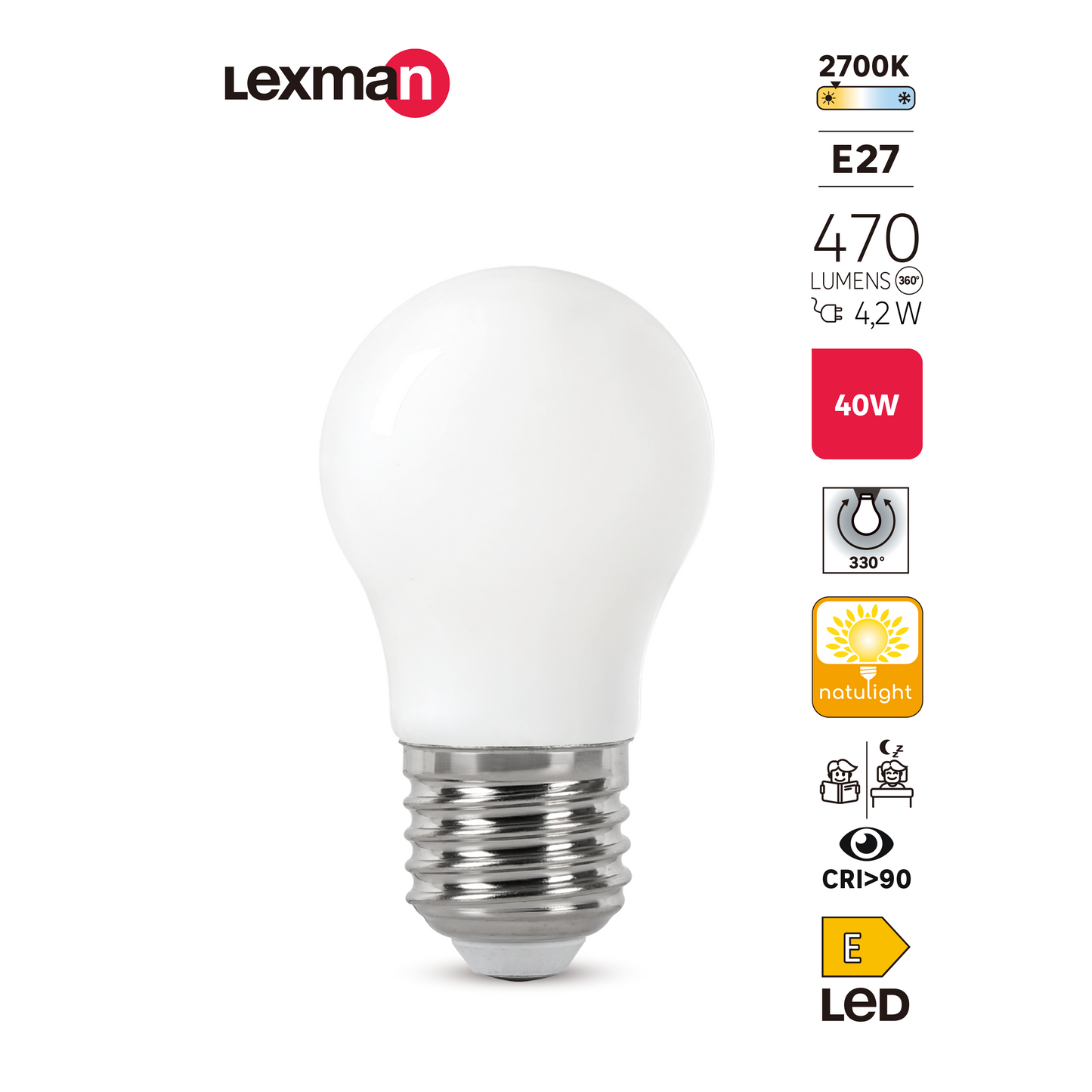 LAMPADINA LED NATULIGHT E27=40W SFERA SMERIGLIATA LUCE CALDA
