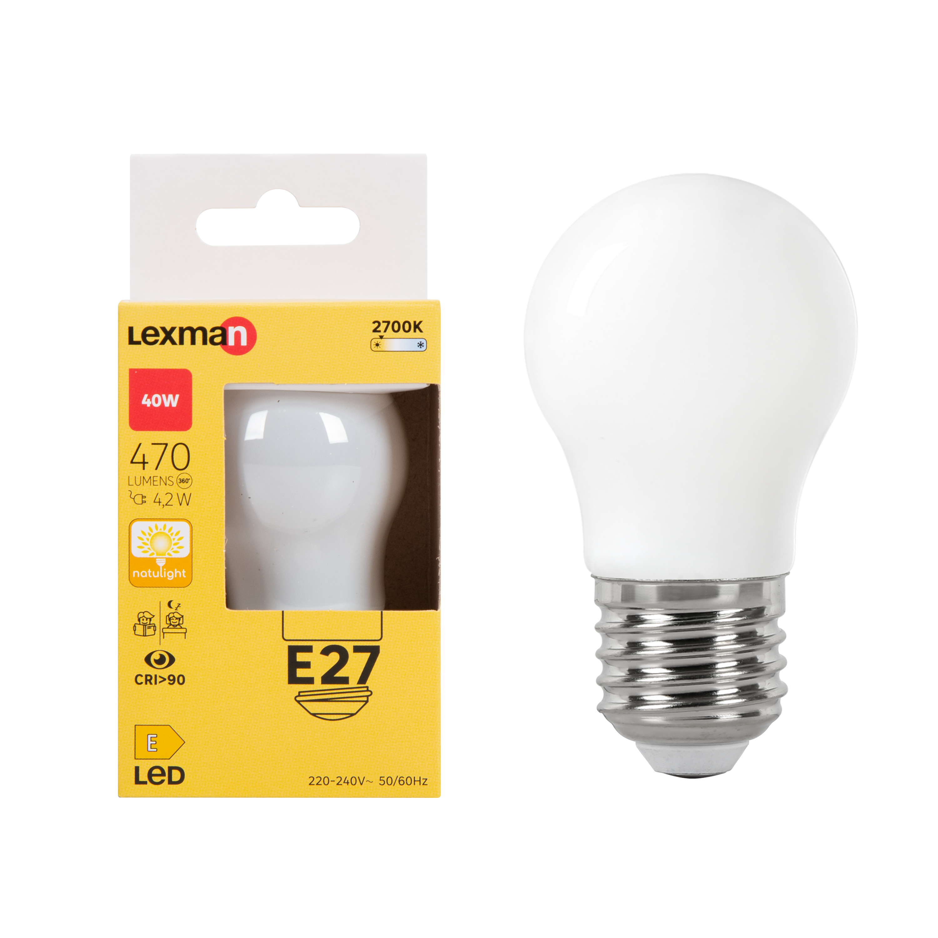 LAMPADINA LED NATULIGHT E27=40W SFERA SMERIGLIATA LUCE CALDA