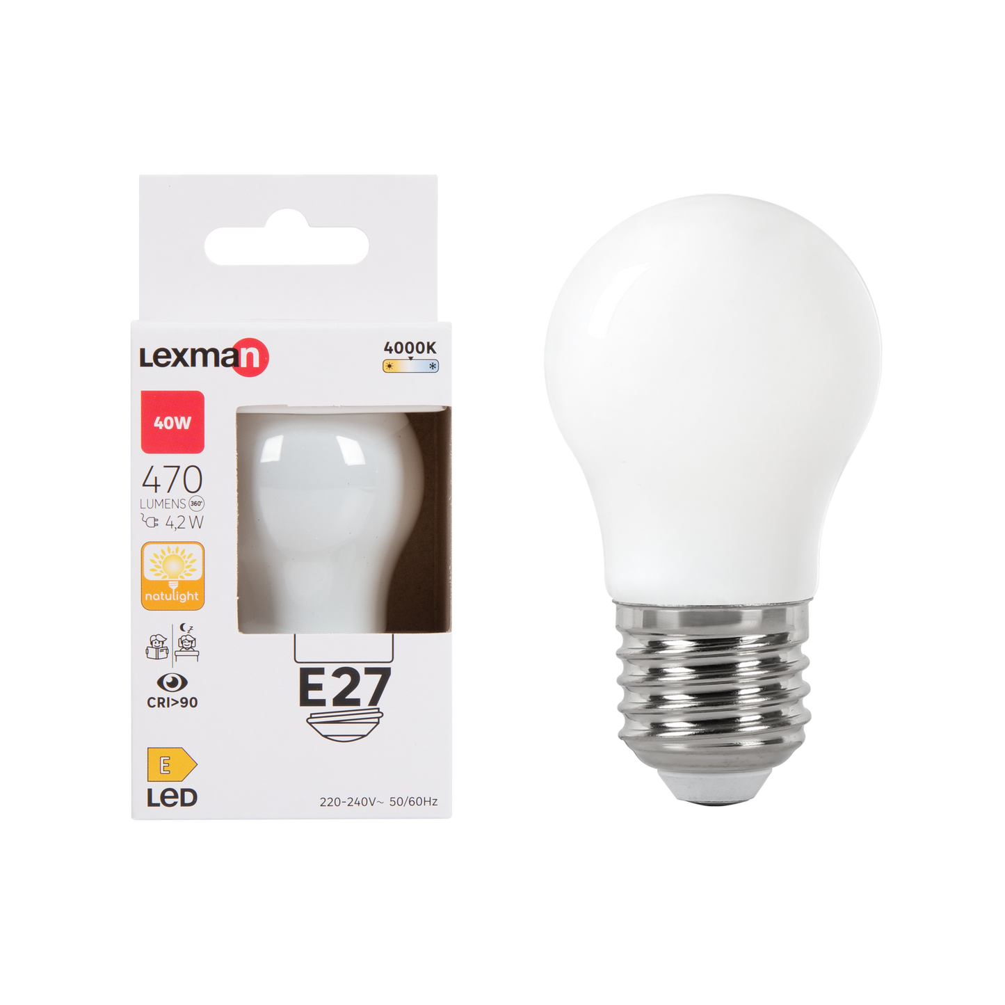 LAMPADINA LED NATULIGHT E27=40W SFERA SMERIGLIATA LUCE NATURALE