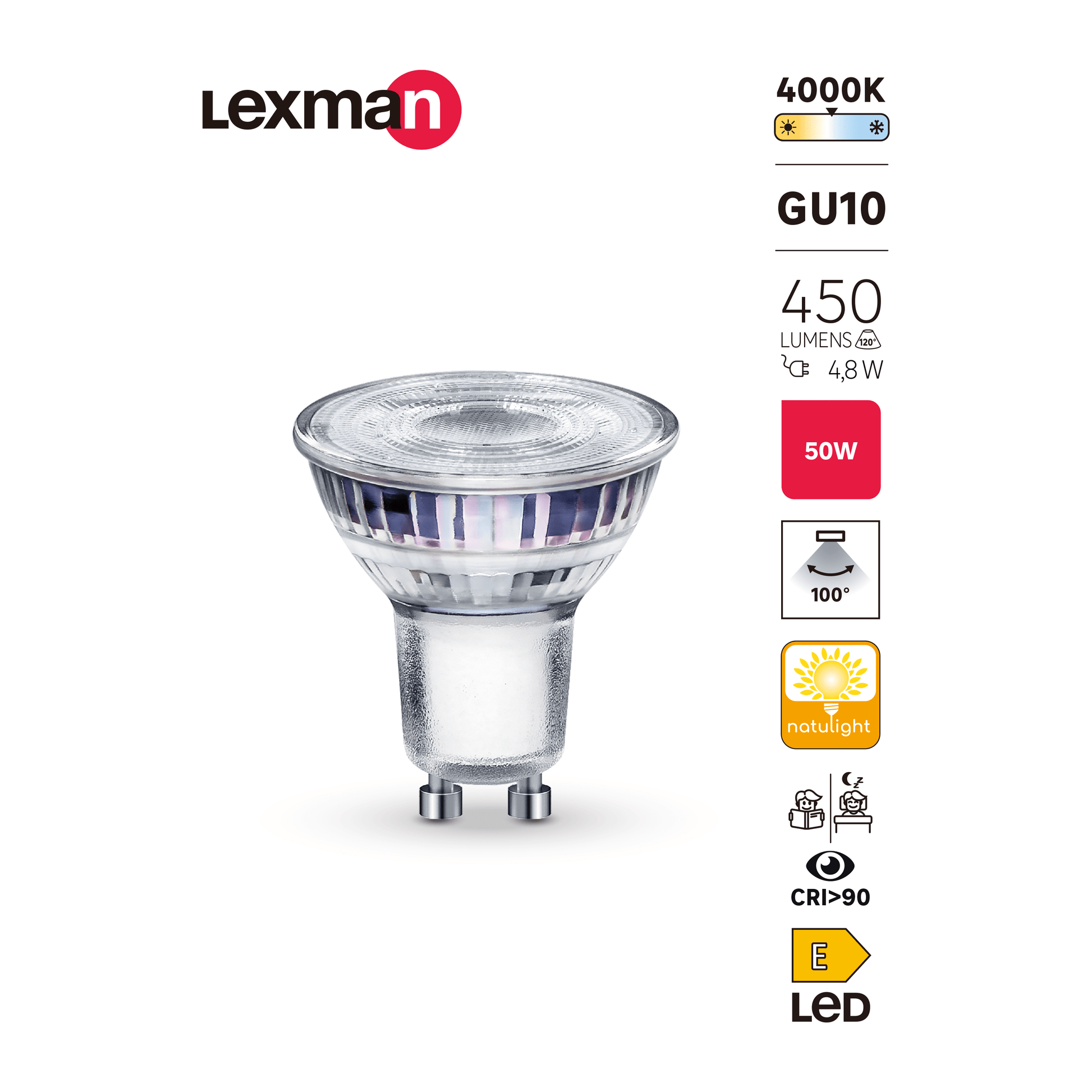 Bricocenter LAMPADINA LED NATULIGHT GU10=50W TRASPARENTE LUCE NATURALE