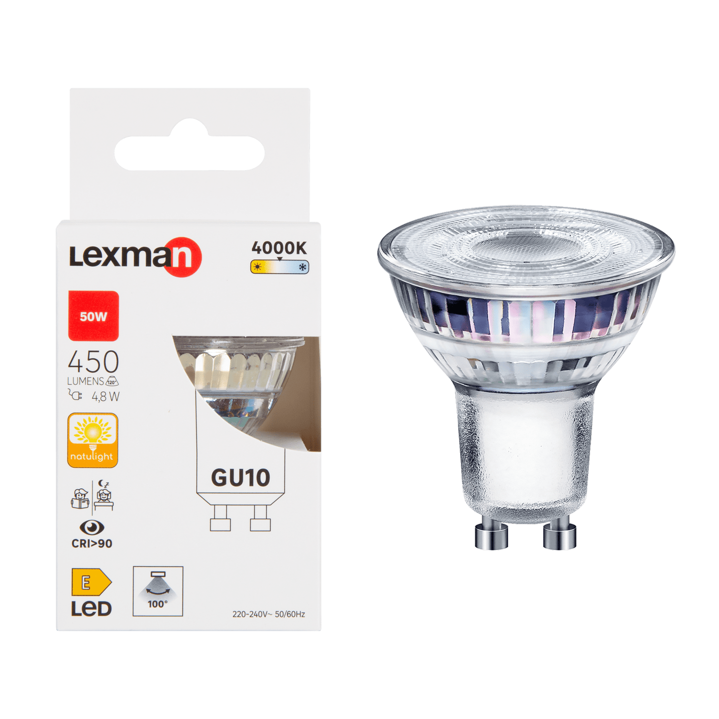 Bricocenter LAMPADINA LED NATULIGHT GU10=50W TRASPARENTE LUCE NATURALE