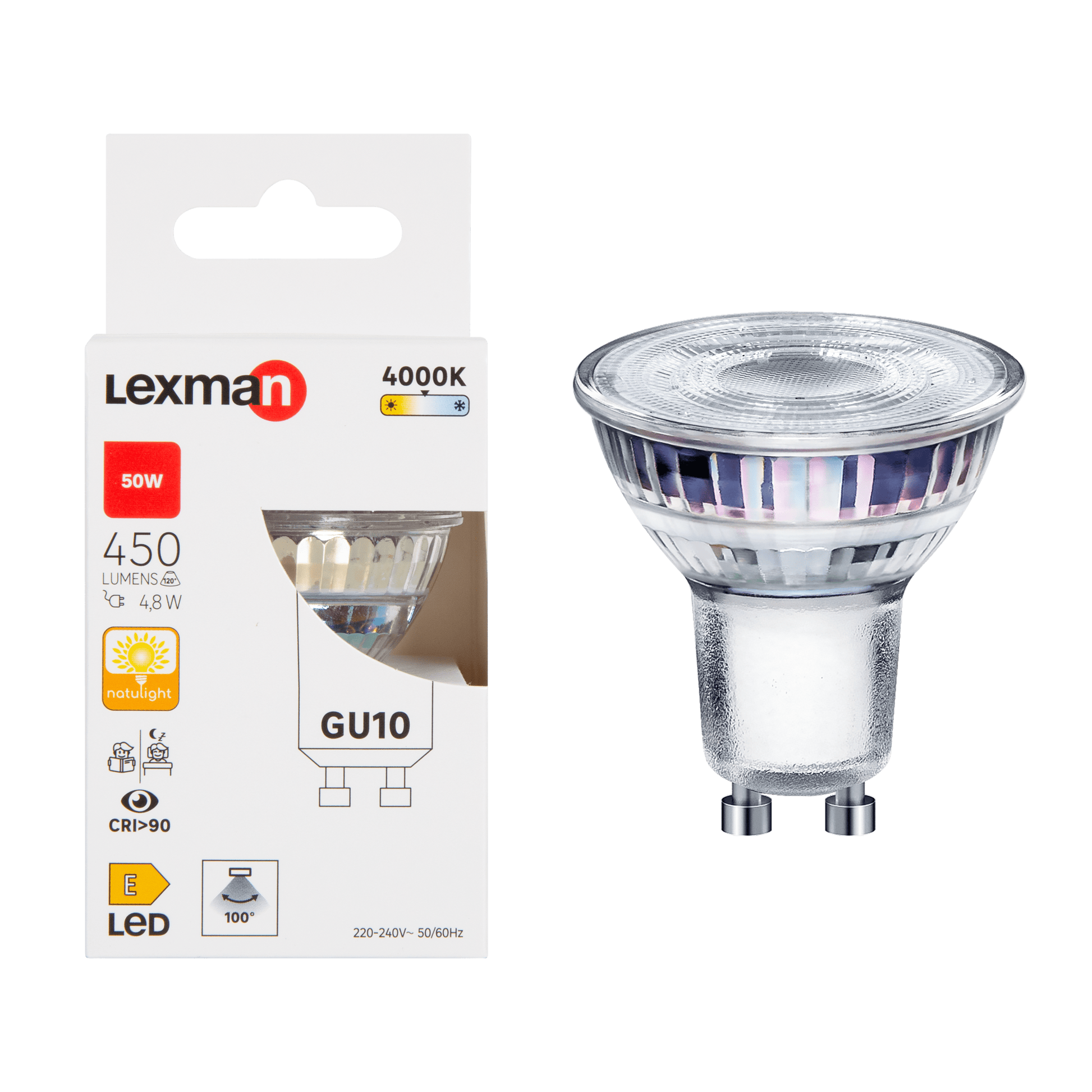 Bricocenter LAMPADINA LED NATULIGHT GU10=50W TRASPARENTE LUCE NATURALE