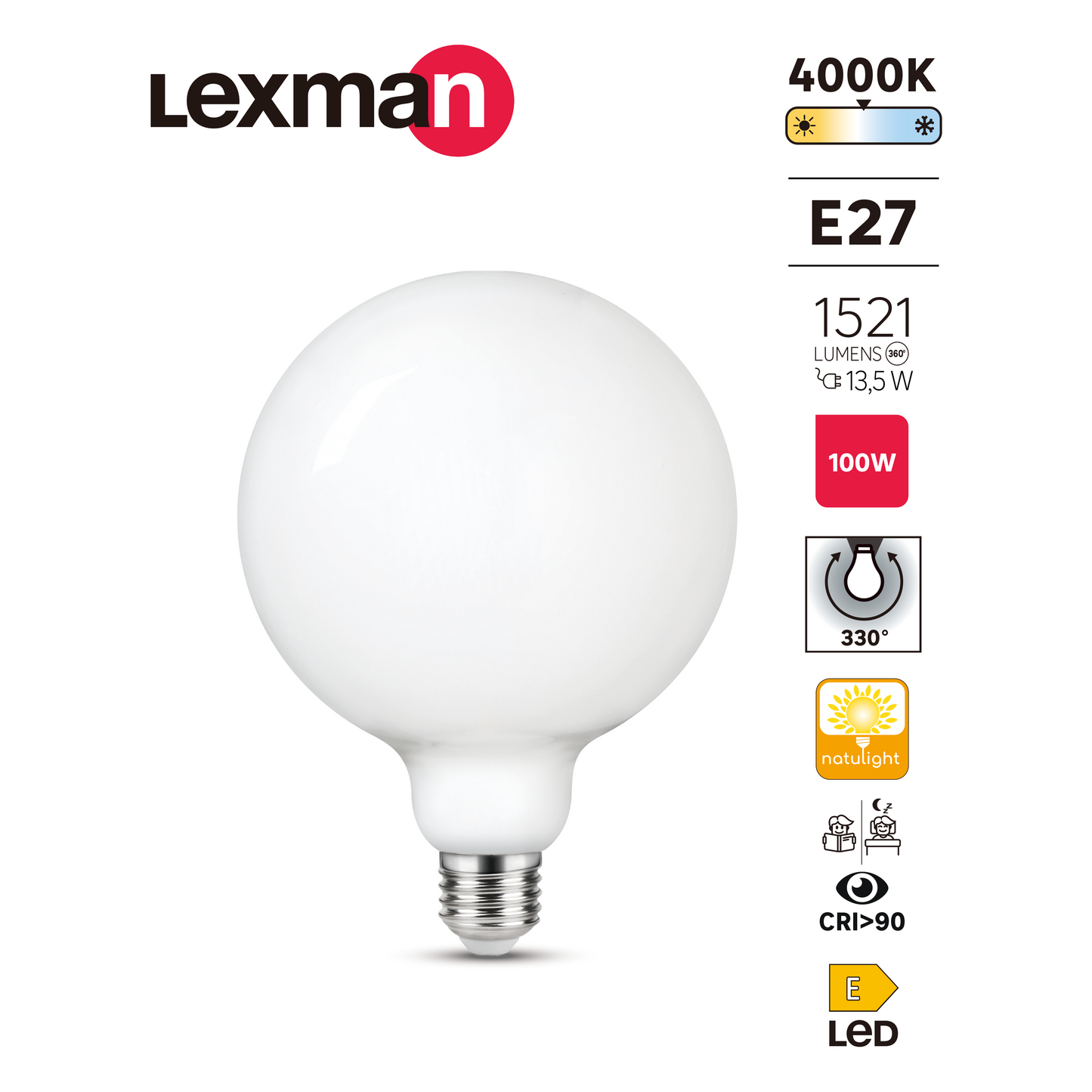 NATULIGHT LED BULB E27=100W GLOBE LARGE FROSTED NATURAL LIGHT
