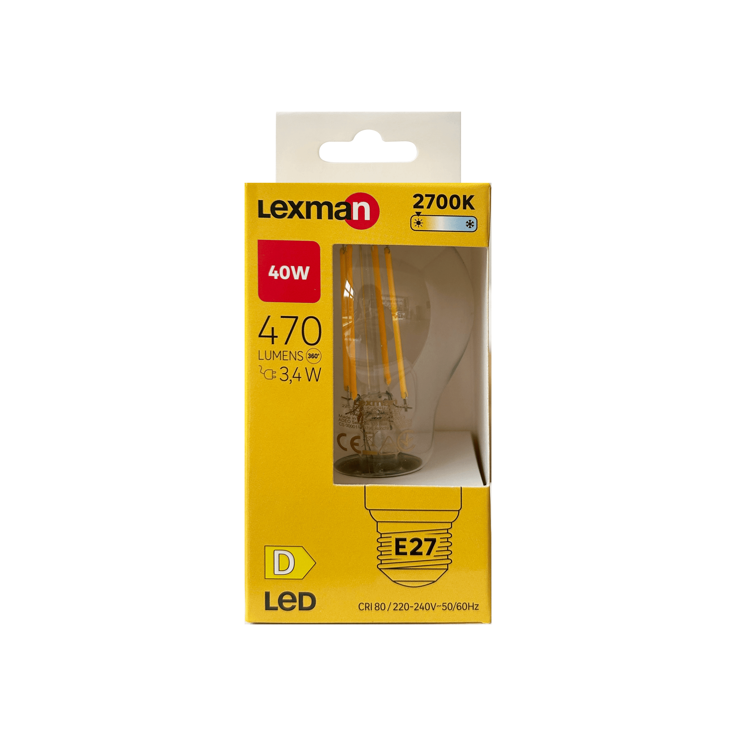 LED BULB E27=40W DROP TRANSPARENT WARM LIGHT