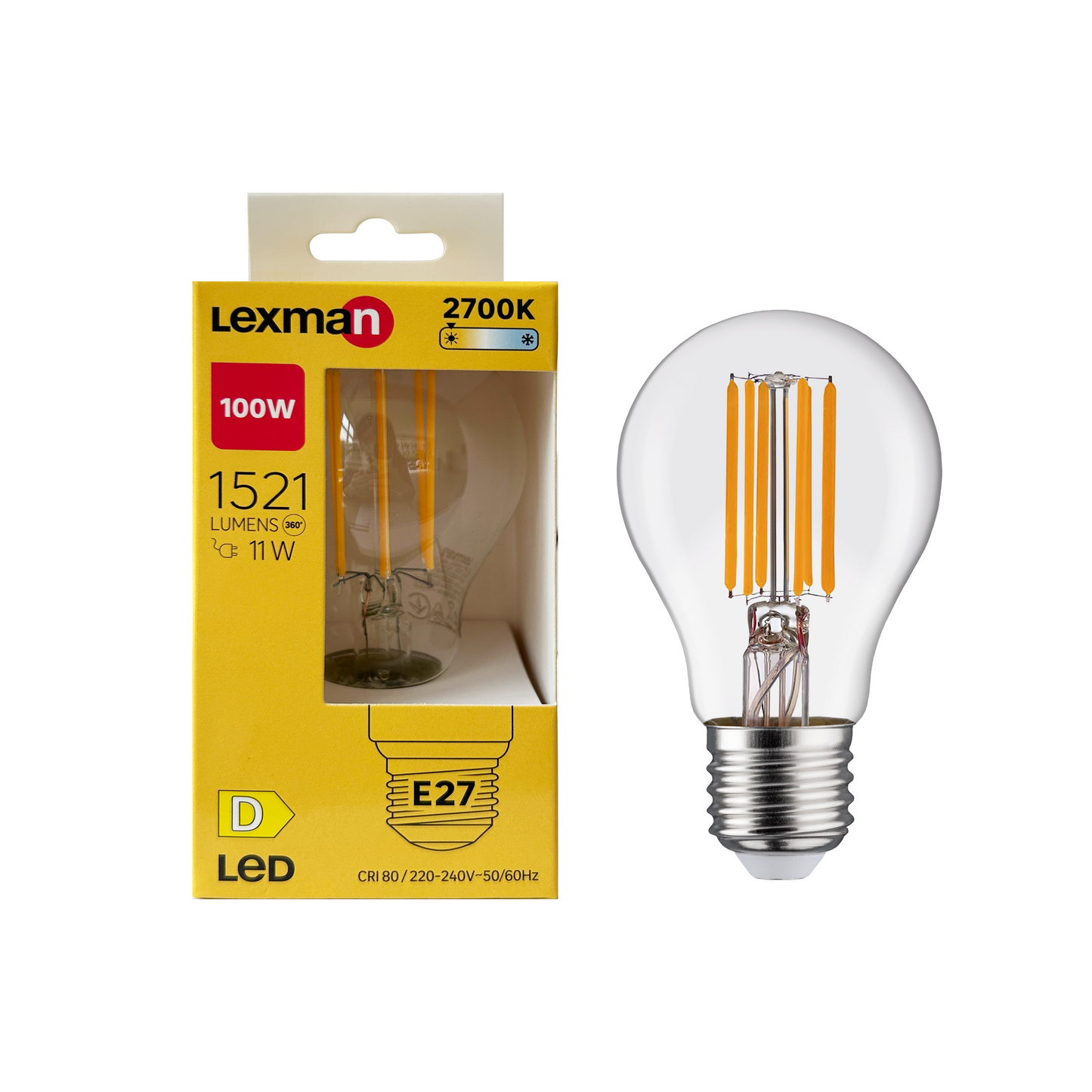 LED BULB E27=100W DROP TRANSPARENT WARM LIGHT