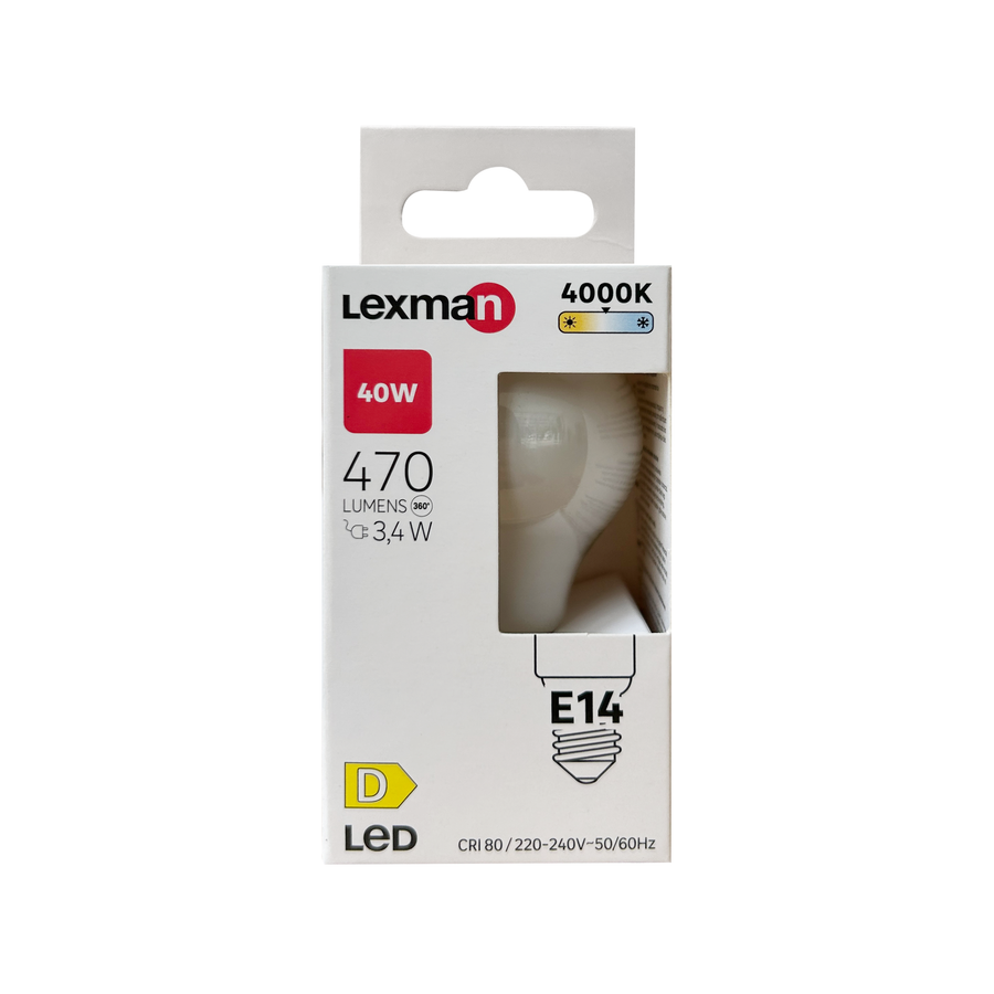 LAMPADINA LED E14=40W SFERA SMERIGLIATA LUCE NATURALE
