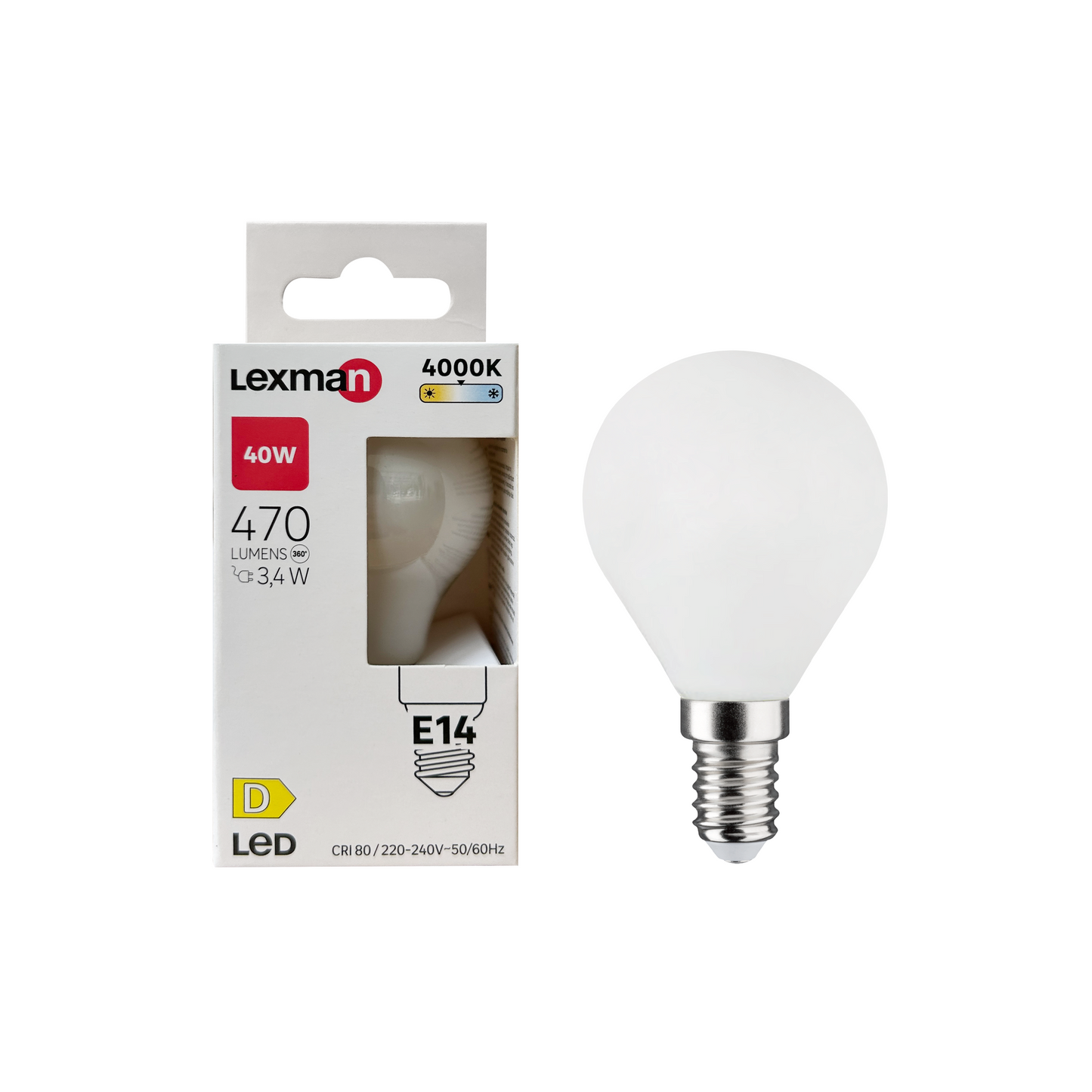 LAMPADINA LED E14=40W SFERA SMERIGLIATA LUCE NATURALE
