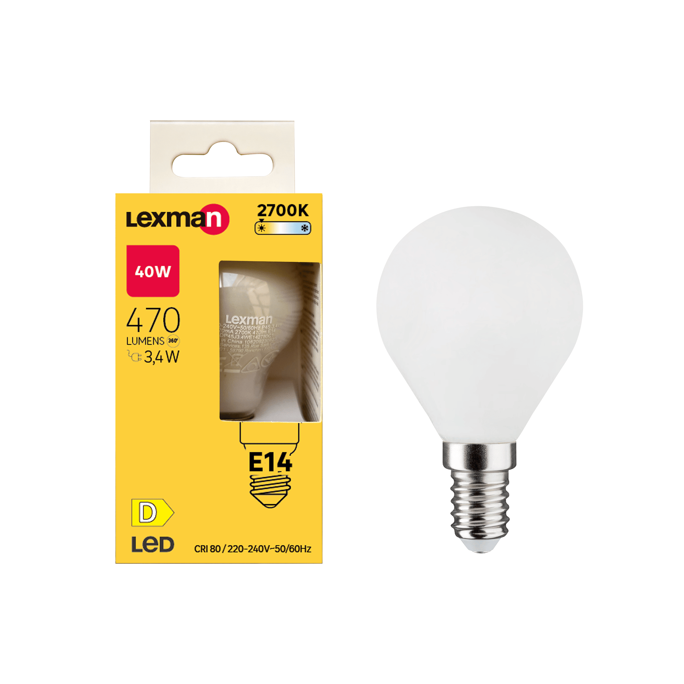 LED BULB E14=40W FROSTED BALL