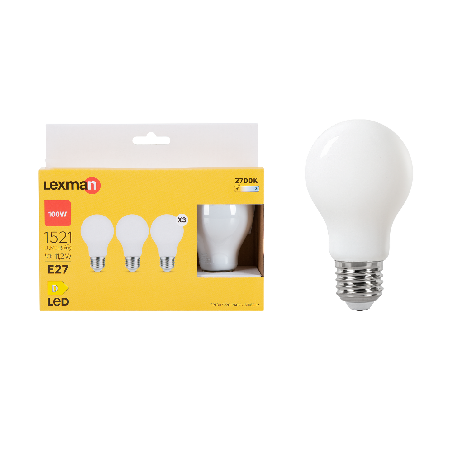 3 LED BULBS E27=100W DROP FROSTED WARM LIGHT