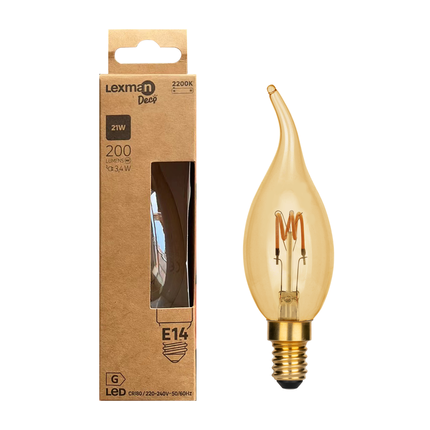 LAMPADINA DECORATIVA LED E14=21W CANDELA AMBRATA