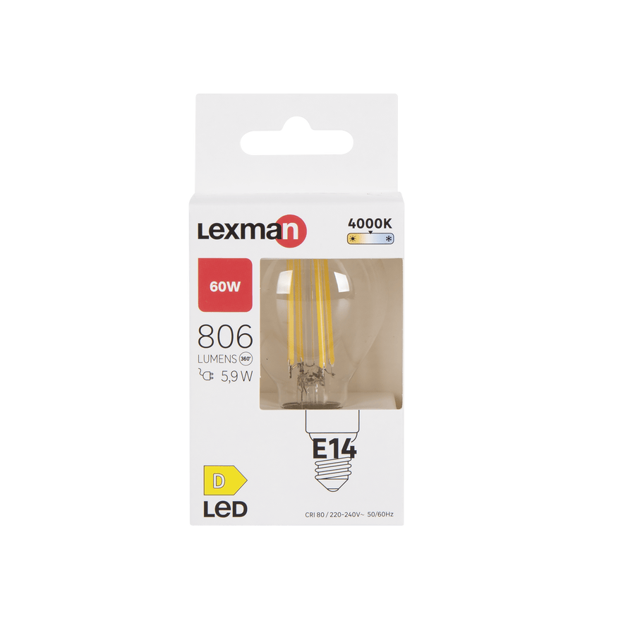 Bricocenter LED BULB E14=60W SPHERE TRANSPARENT NATURAL LIGHT