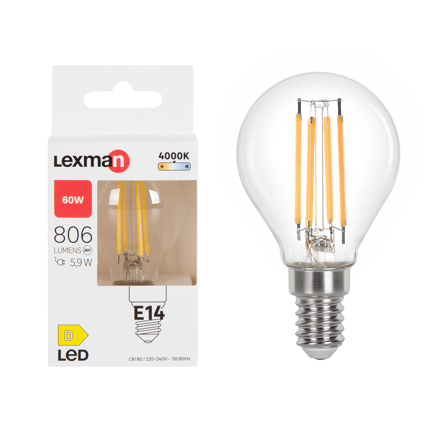 Bricocenter LED BULB E14=60W SPHERE TRANSPARENT NATURAL LIGHT