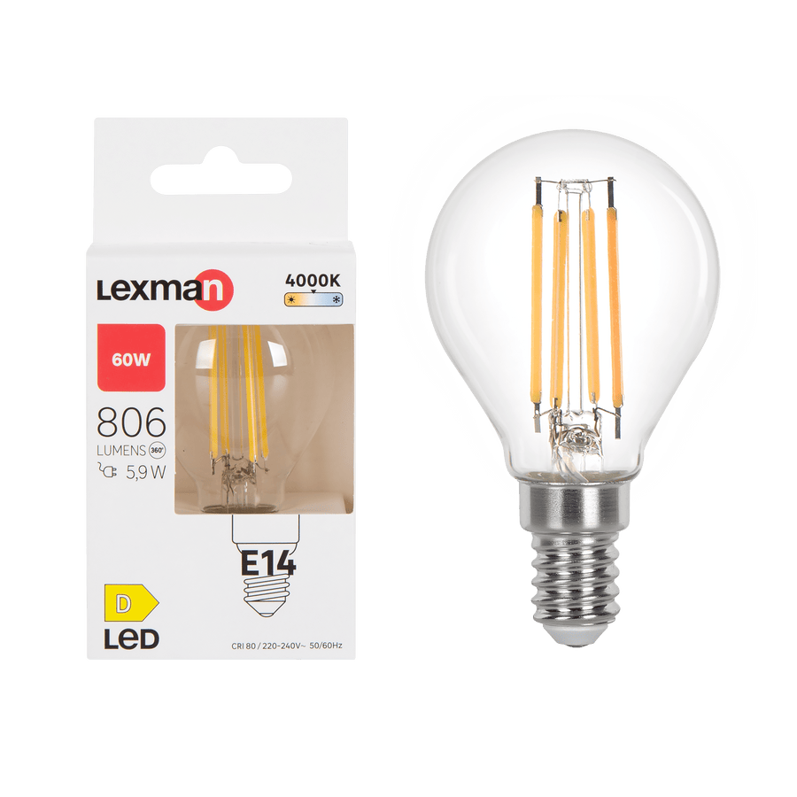 Bricocenter LED BULB E14=60W SPHERE TRANSPARENT NATURAL LIGHT