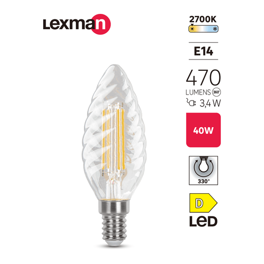 LED bulb e14=40w candle twist transparent warm light