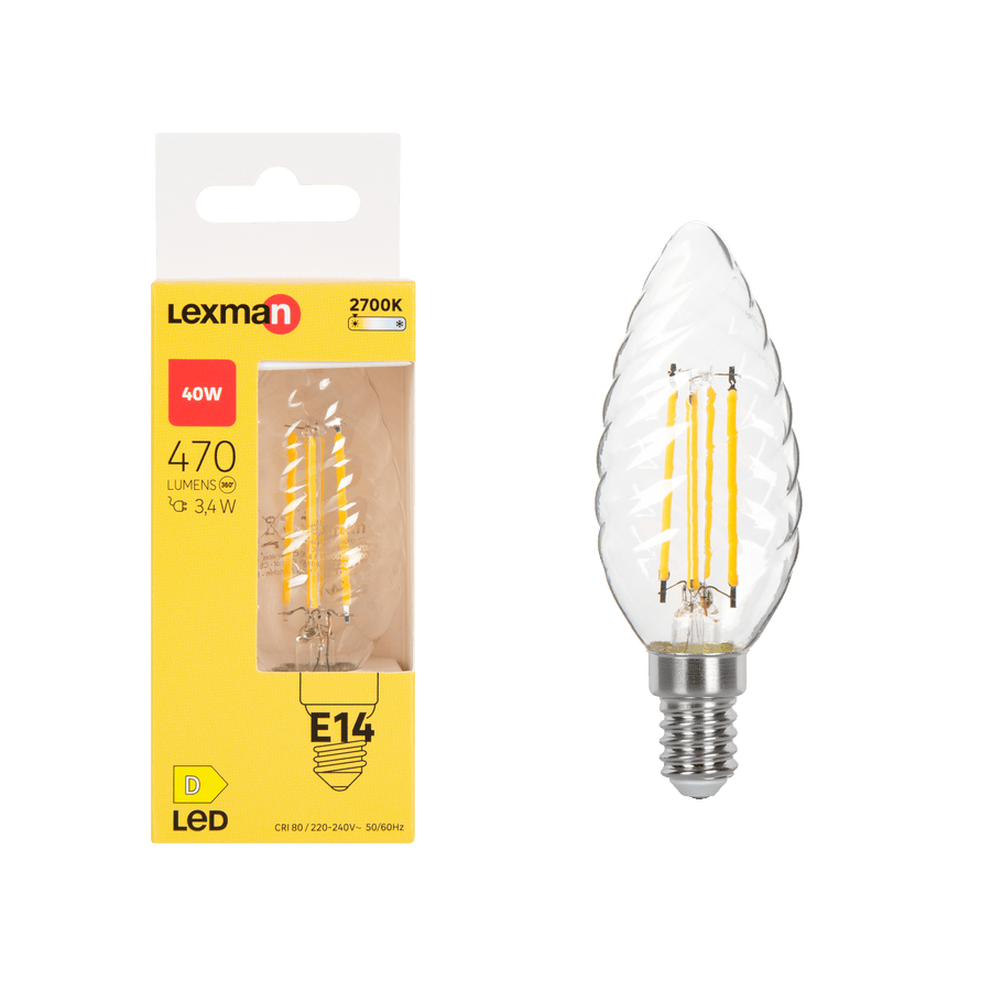 LED bulb e14=40w candle twist transparent warm light