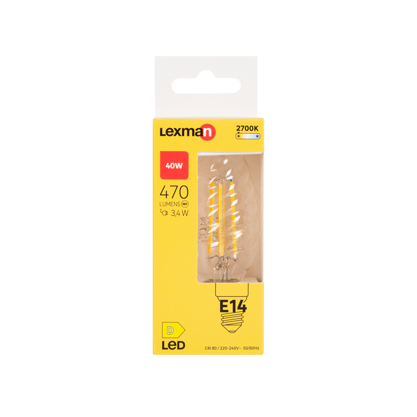 LED BULB E14=40W CANDLE TWIST TRANSPARENT WARM LIGHT