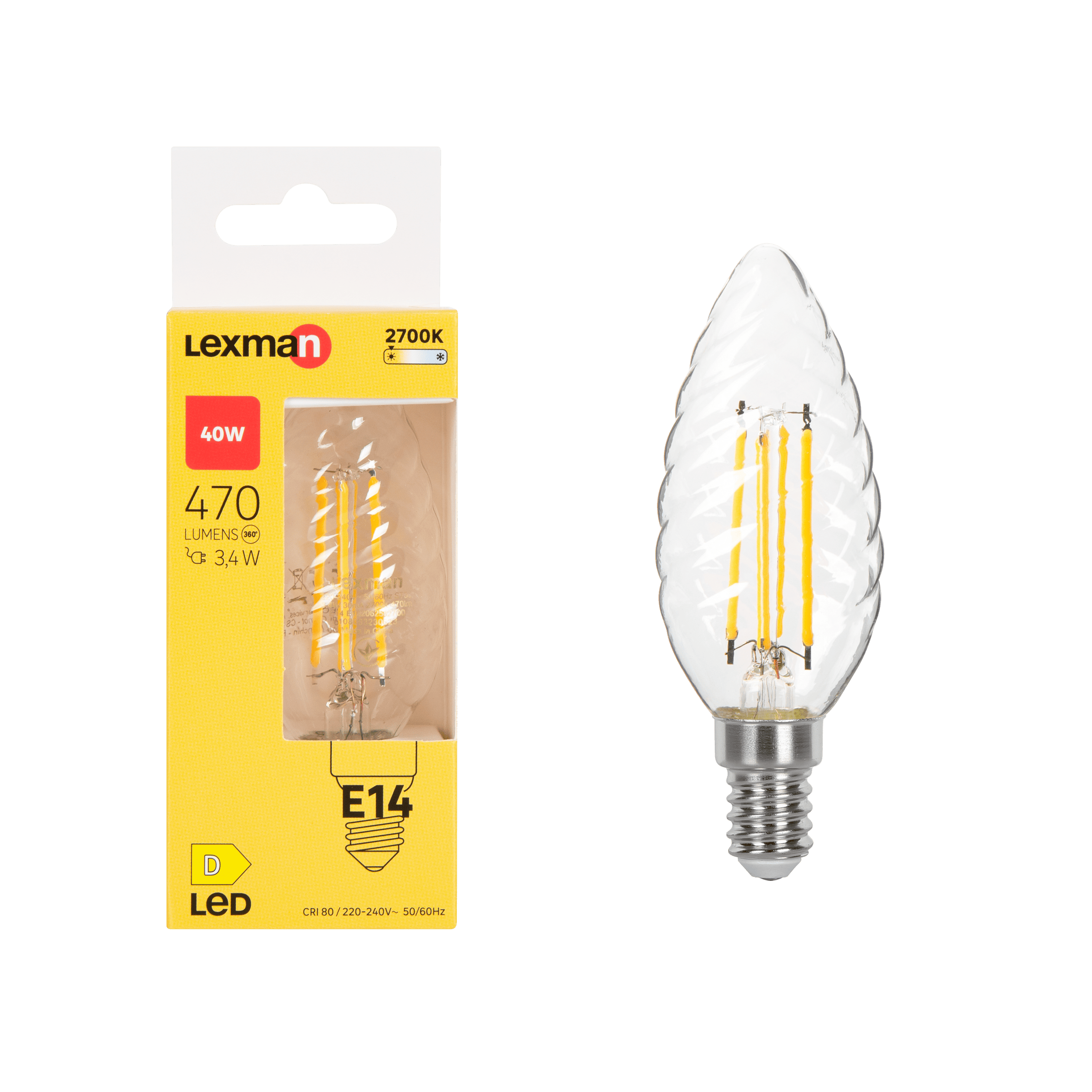 LED BULB E14=40W CANDLE TWIST TRANSPARENT WARM LIGHT