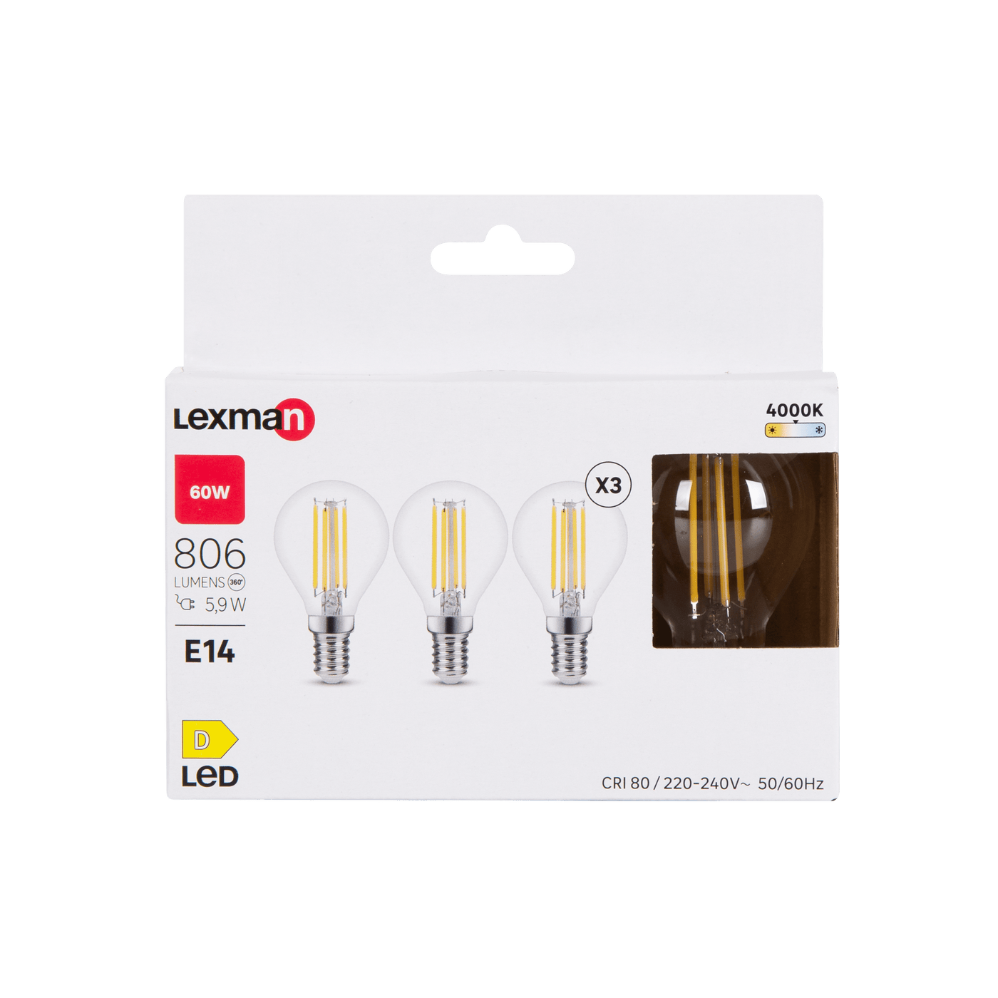 Bricocenter 3 LED BULBS E14=60W SPHERE TRANSPARENT NATURAL LIGHT