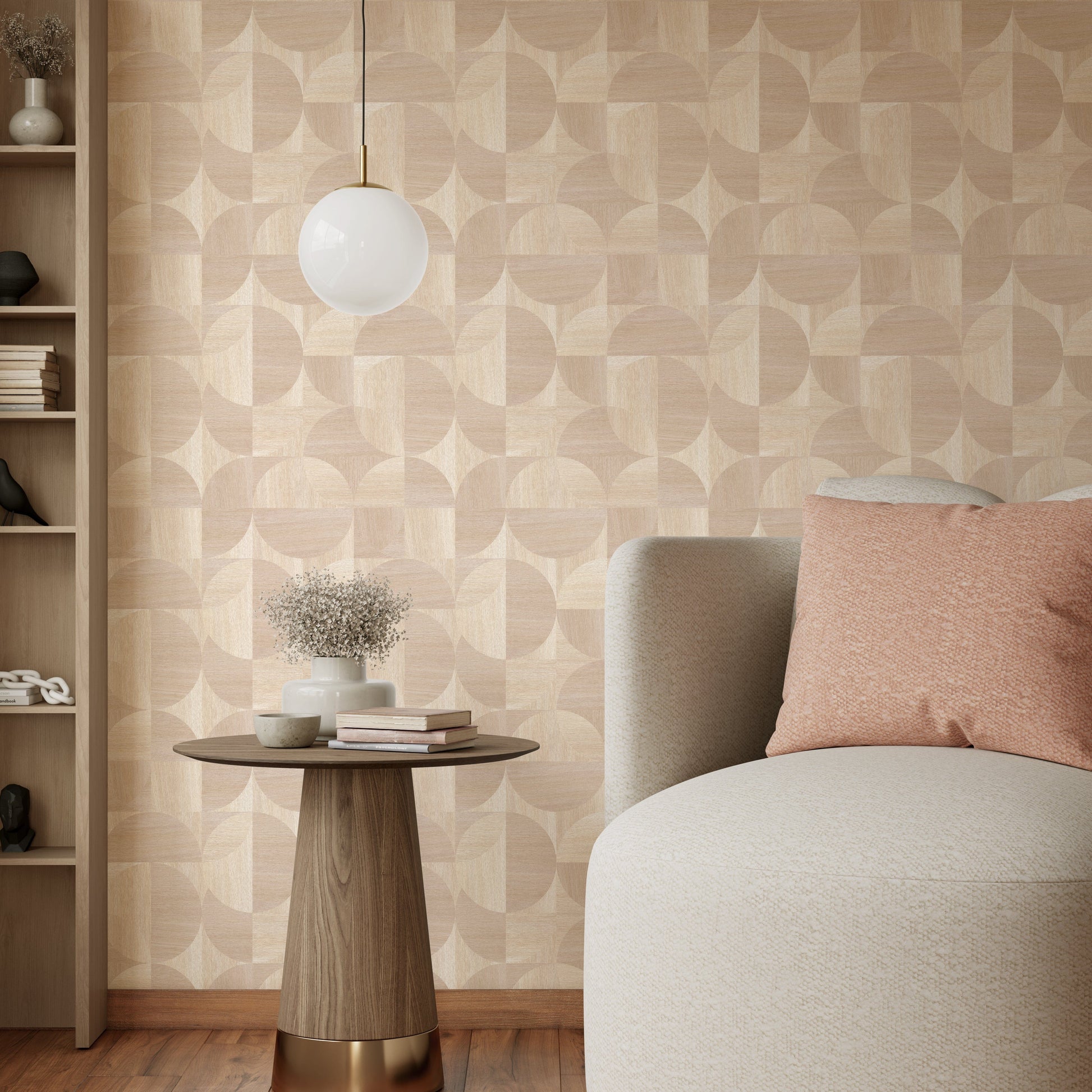 Bricocenter WALLPAPER CIRCLES WOOD BASE BEIGE 53CMX10.5M