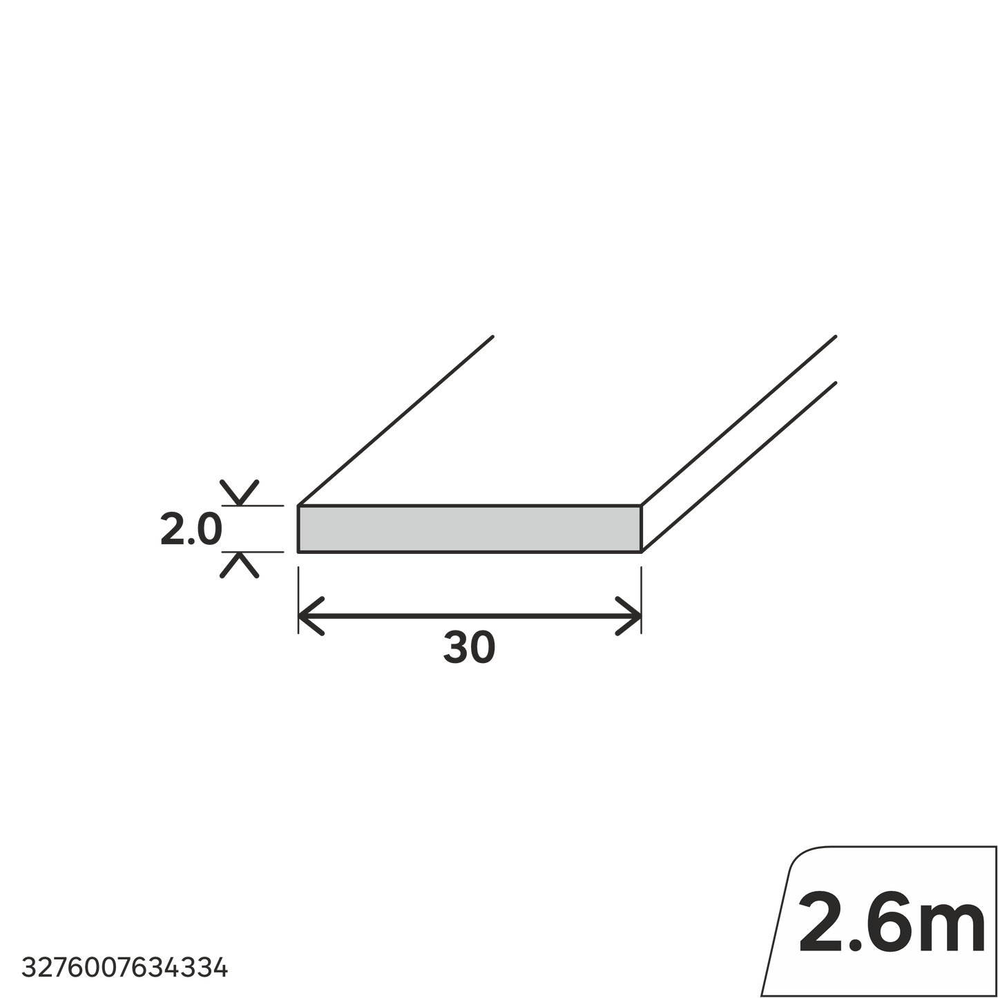 30X2MM PVC FLAT PROFILE 2.6M OPAQUE WHITE