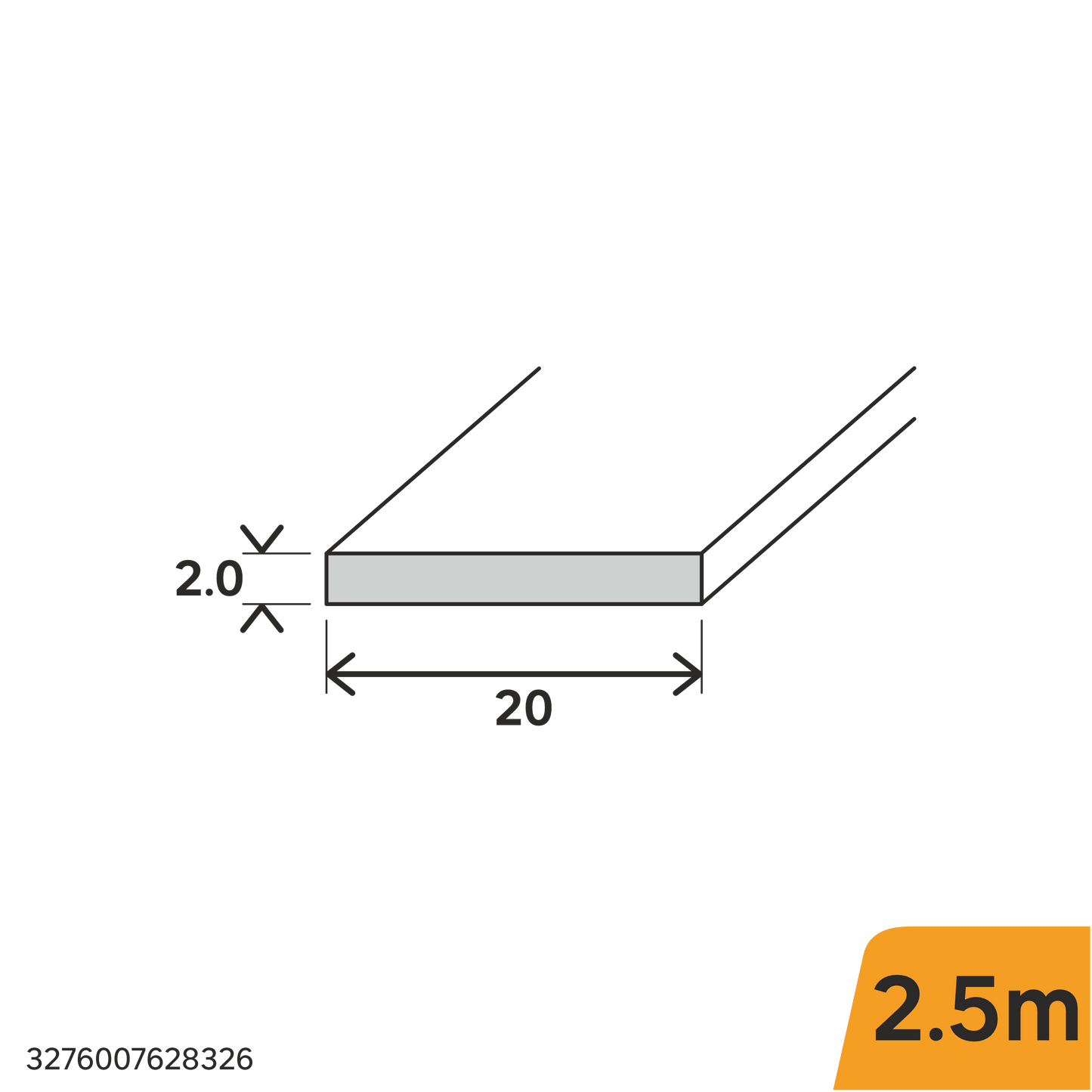 20X2MM ANODIZED ALUMINUM FLAT PROFILE 2.5M OPAQUE