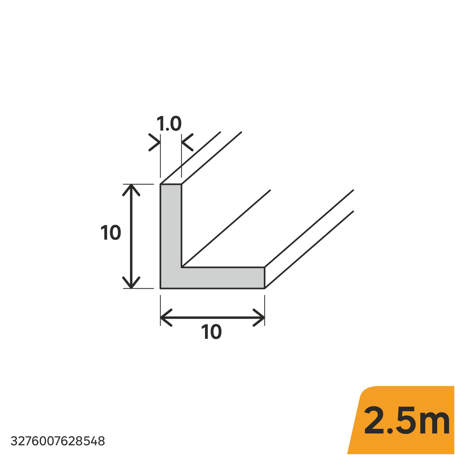 10X10X1MM ANODIZED ALUMINUM ANGLE PROFILE 2.5M BRUSHED NICKEL