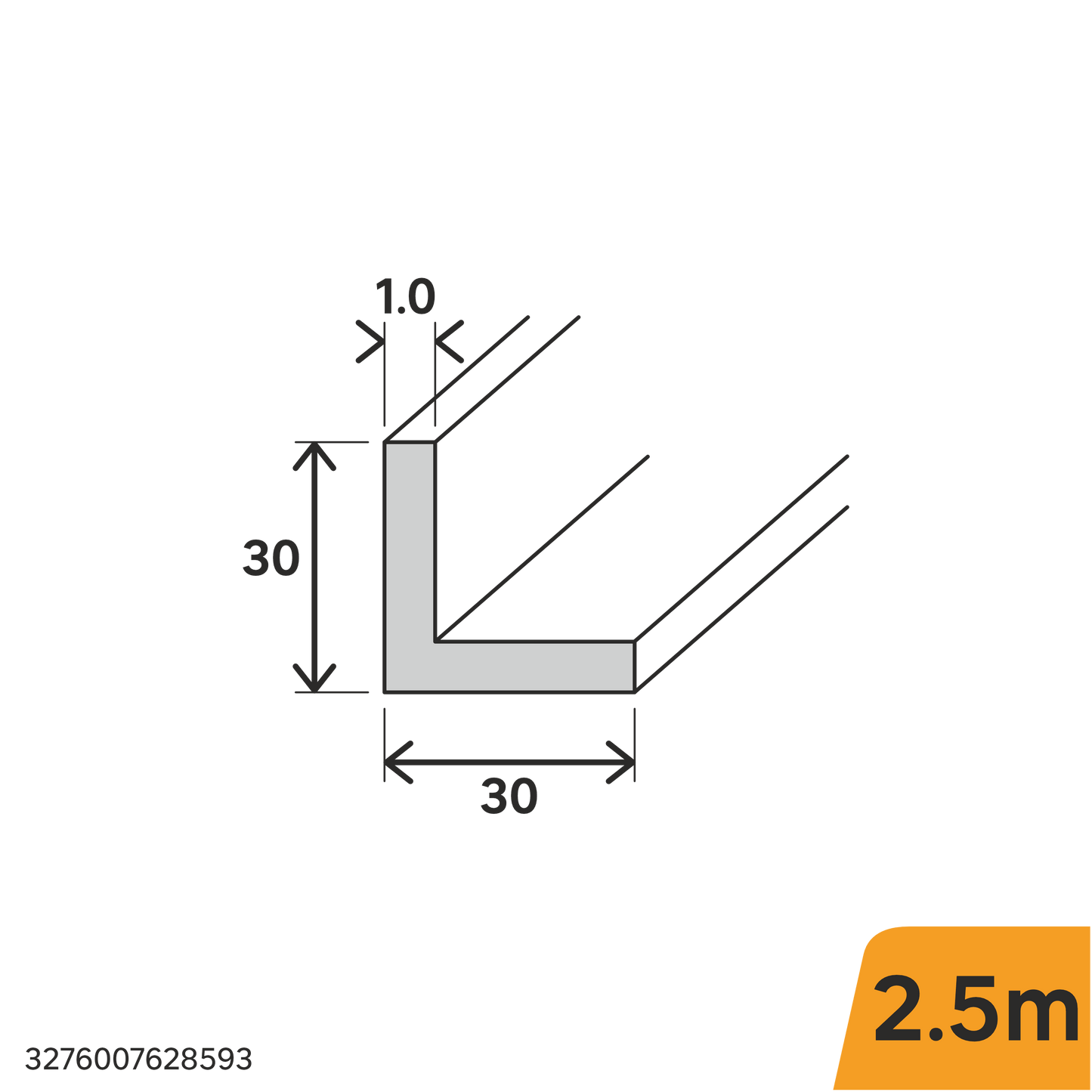 Bricocenter 30X30X1MM ANODIZED ALUMINUM ANGLE PROFILE 2.5M POLISHED CHROME